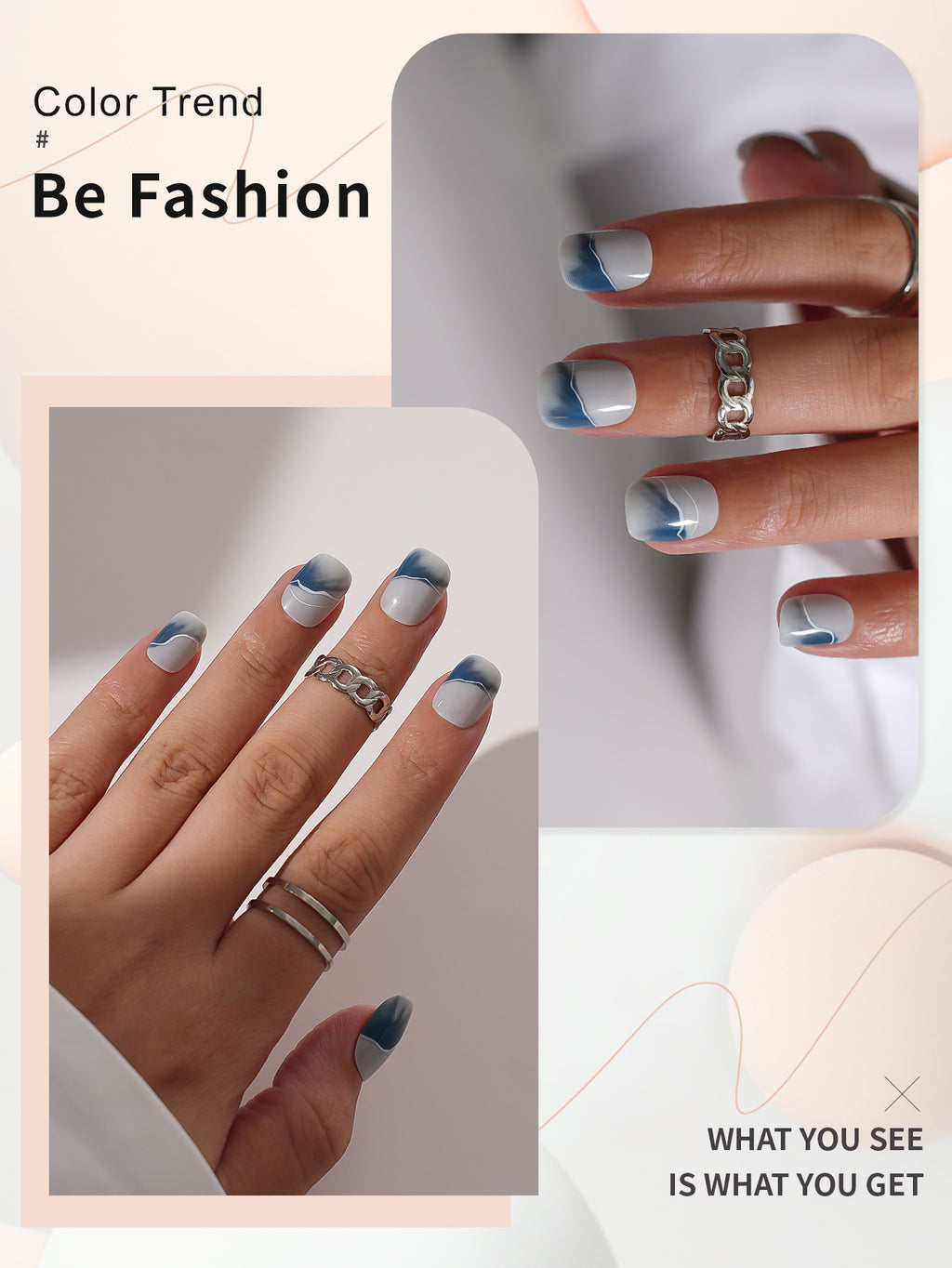 Ocean Wave Press On Nails - 24 Pieces Complete Kit