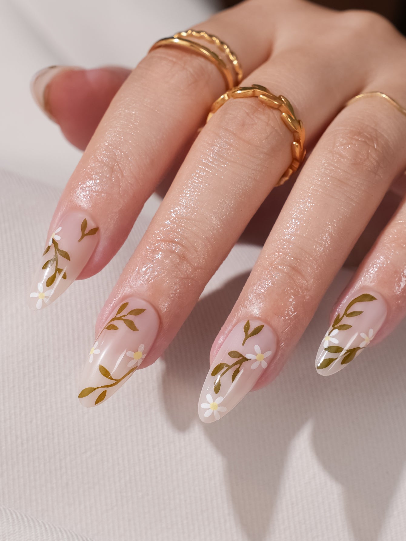 Floral Almond Press On Nails - 24 Pieces Complete Kit