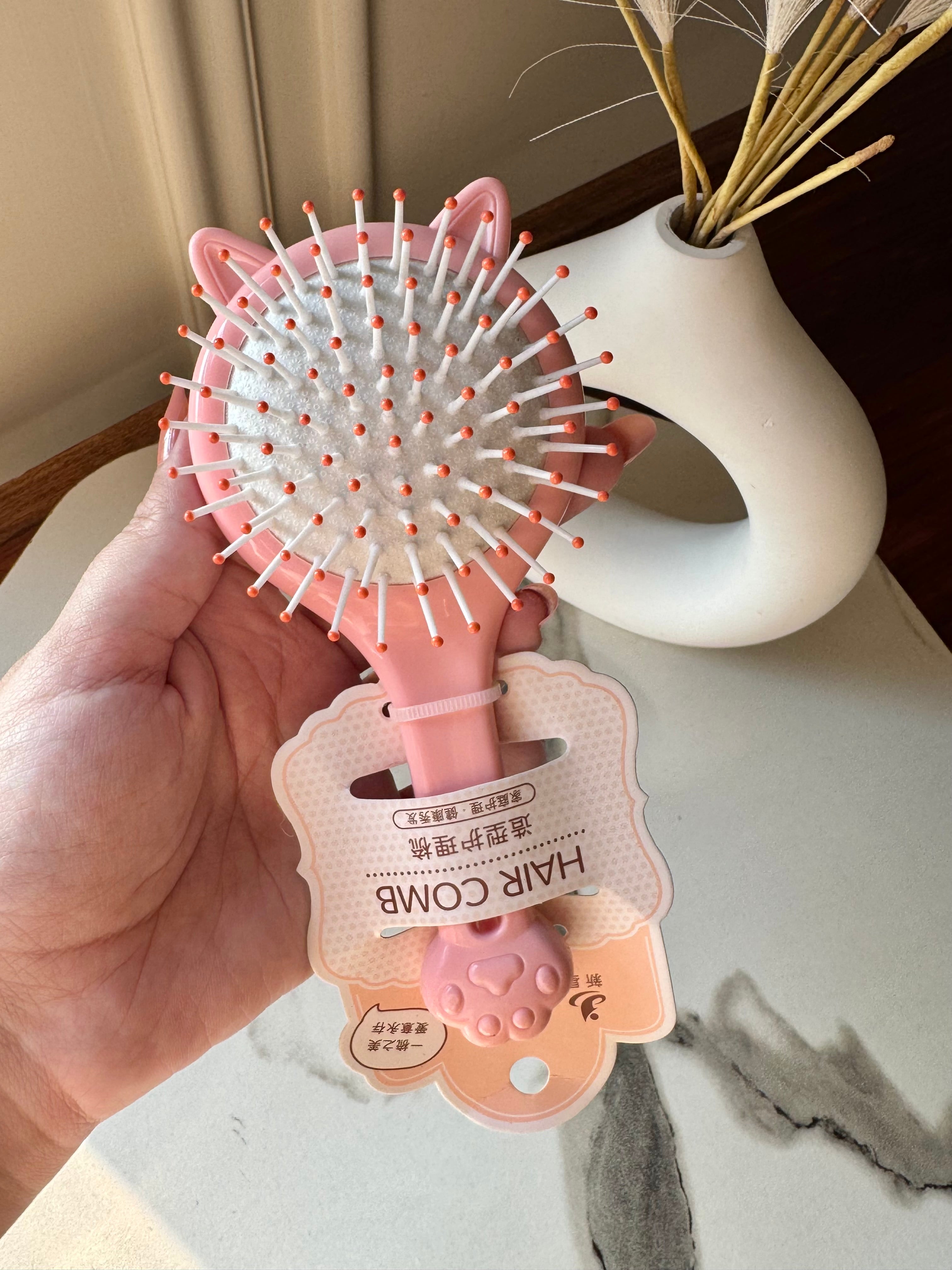 Kids Softest Teddy Shape Hair Brush with Mirror (Peach)