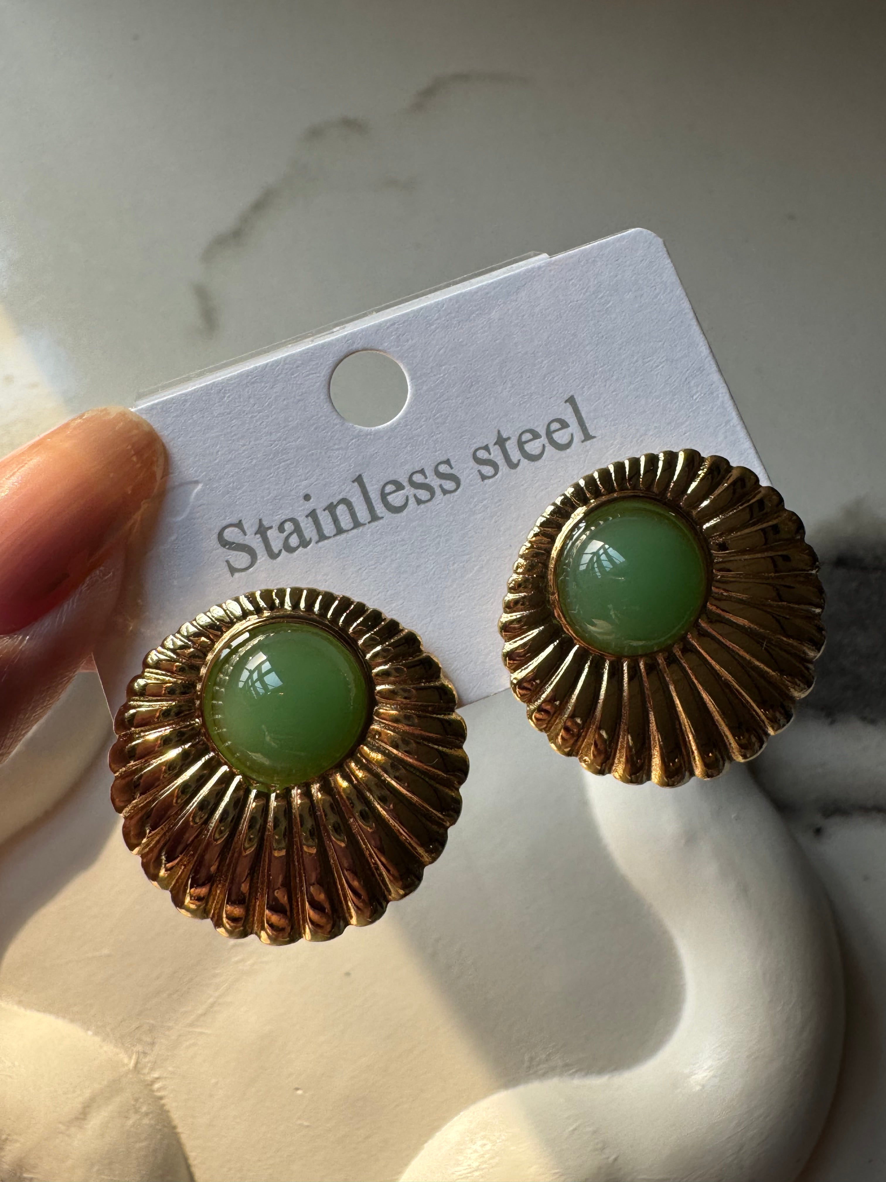 Dune Green Studs - 18K Gold Plated