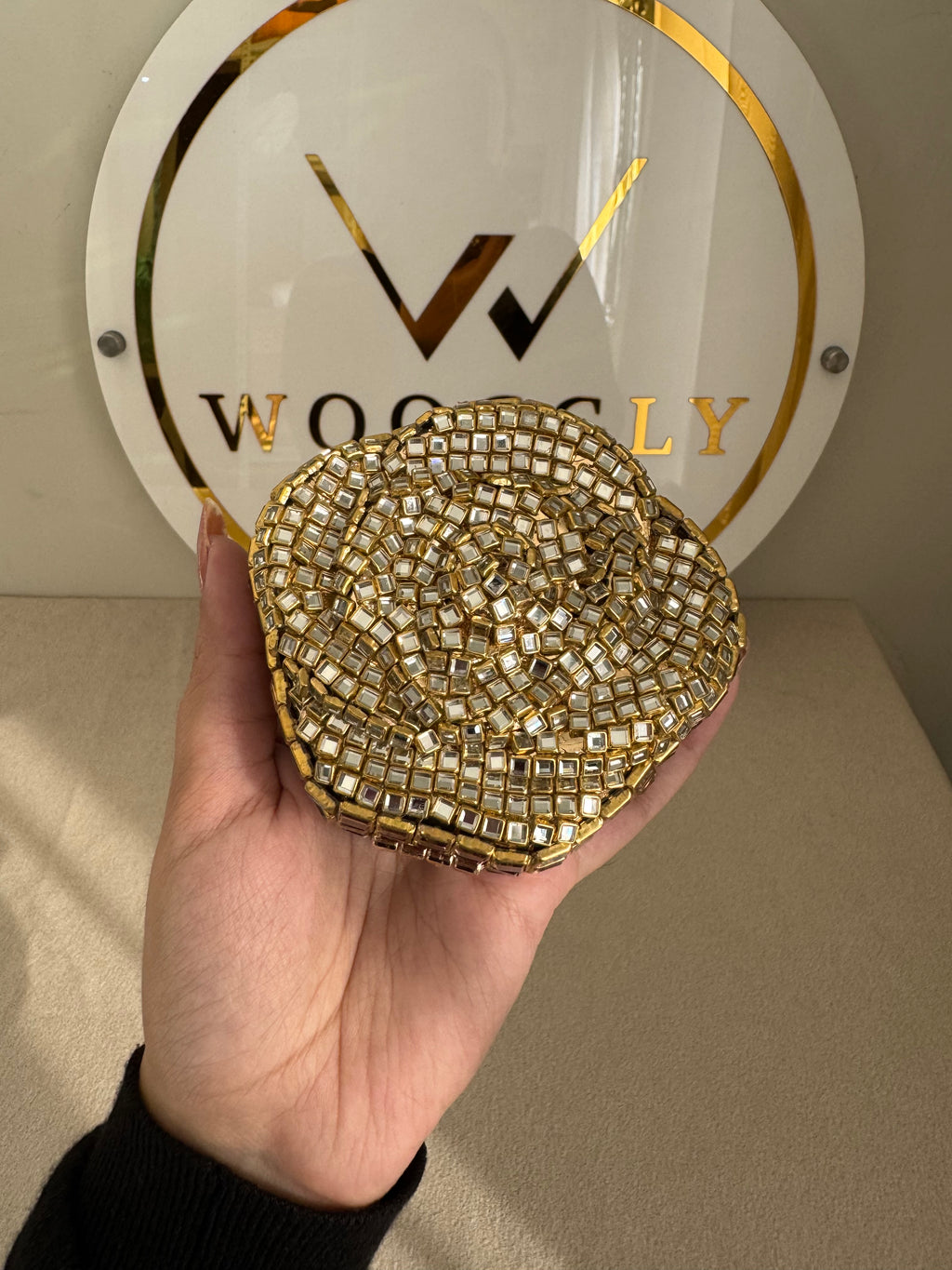 Kundan Flower Clutch - Gold with Chain