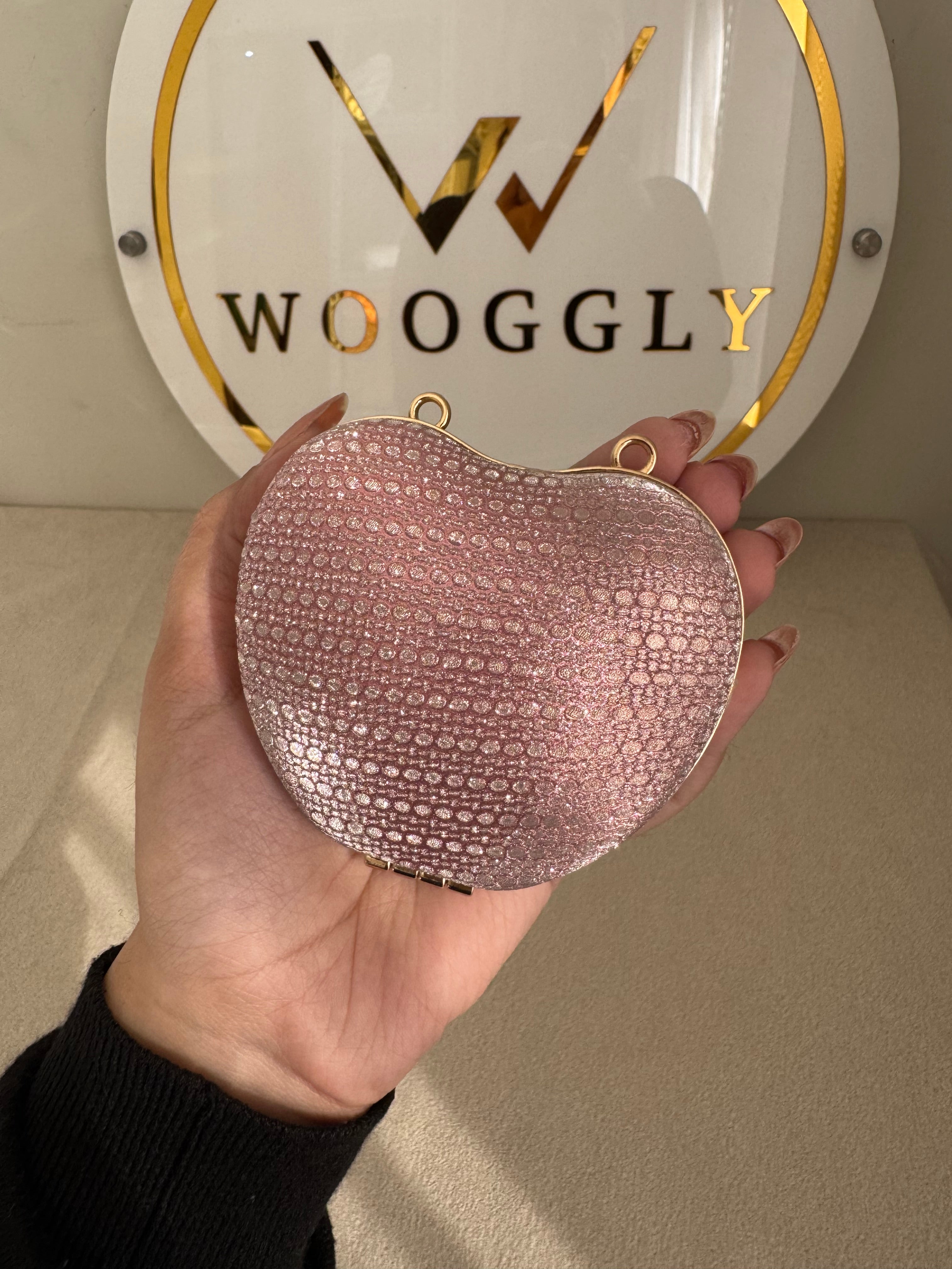 Apple Shimmer Clutch with Chain - Mini Pink