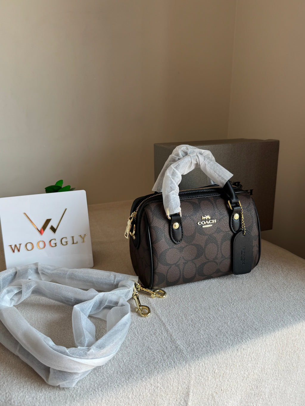 COACH Mini Duffle Bag PREMIUM with Long Strap Signature Brown - BOX PACKING