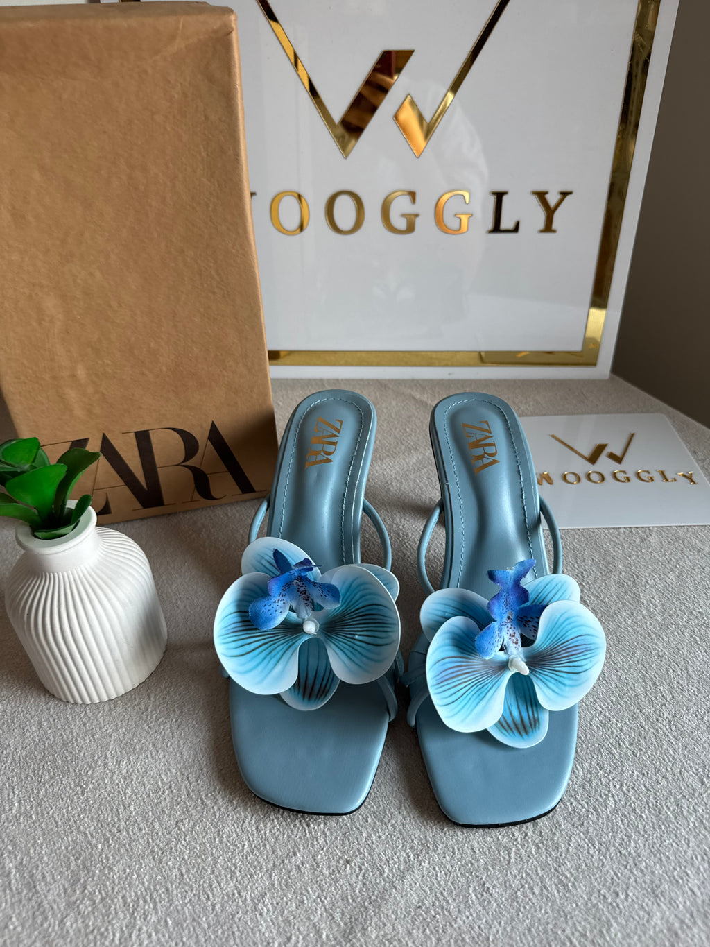Zara Flower Heels BABY BLUE- with Brand Box