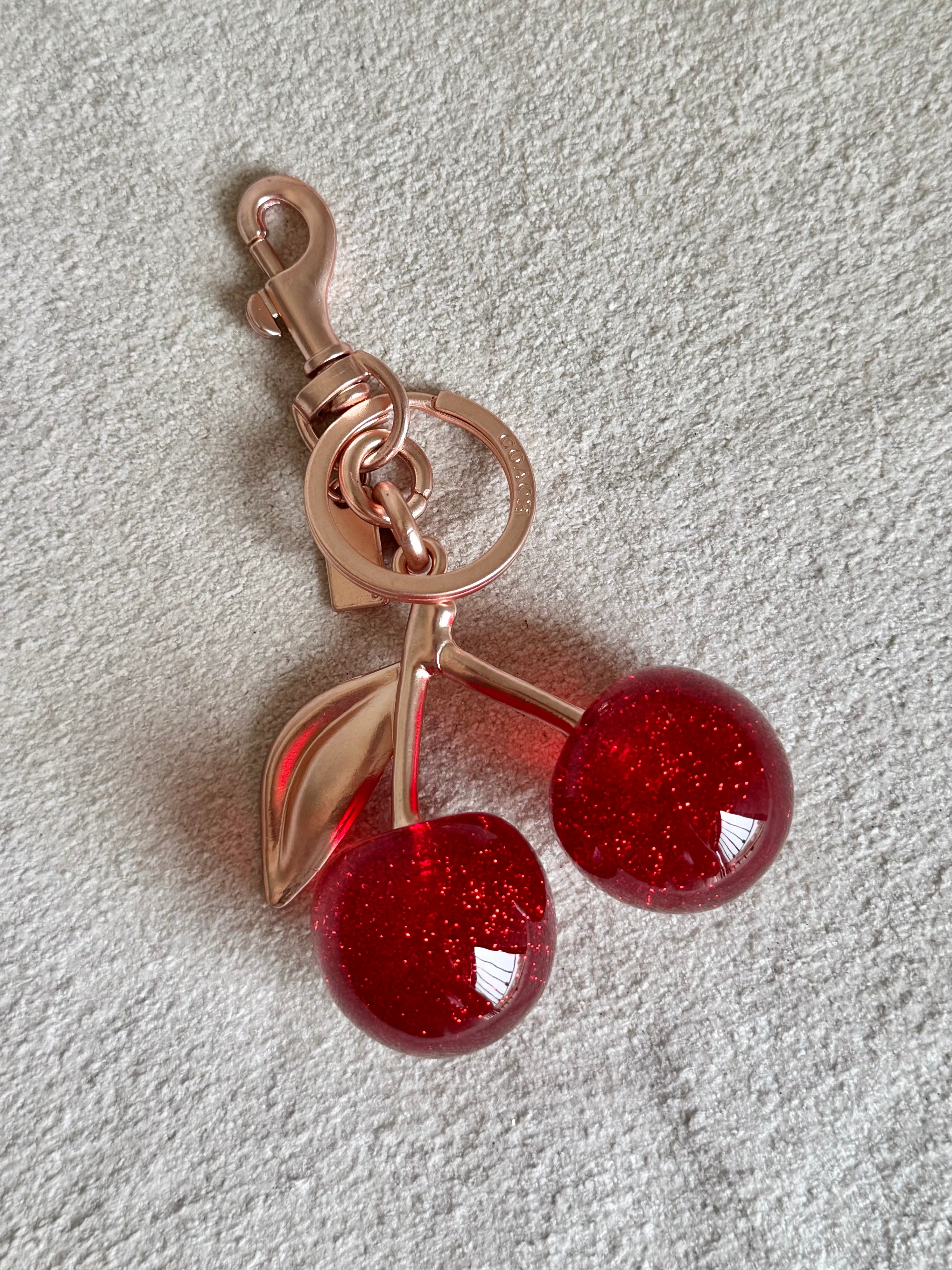 PREMIUM Coach Branded Cherry Bag Charm - Rose Gold