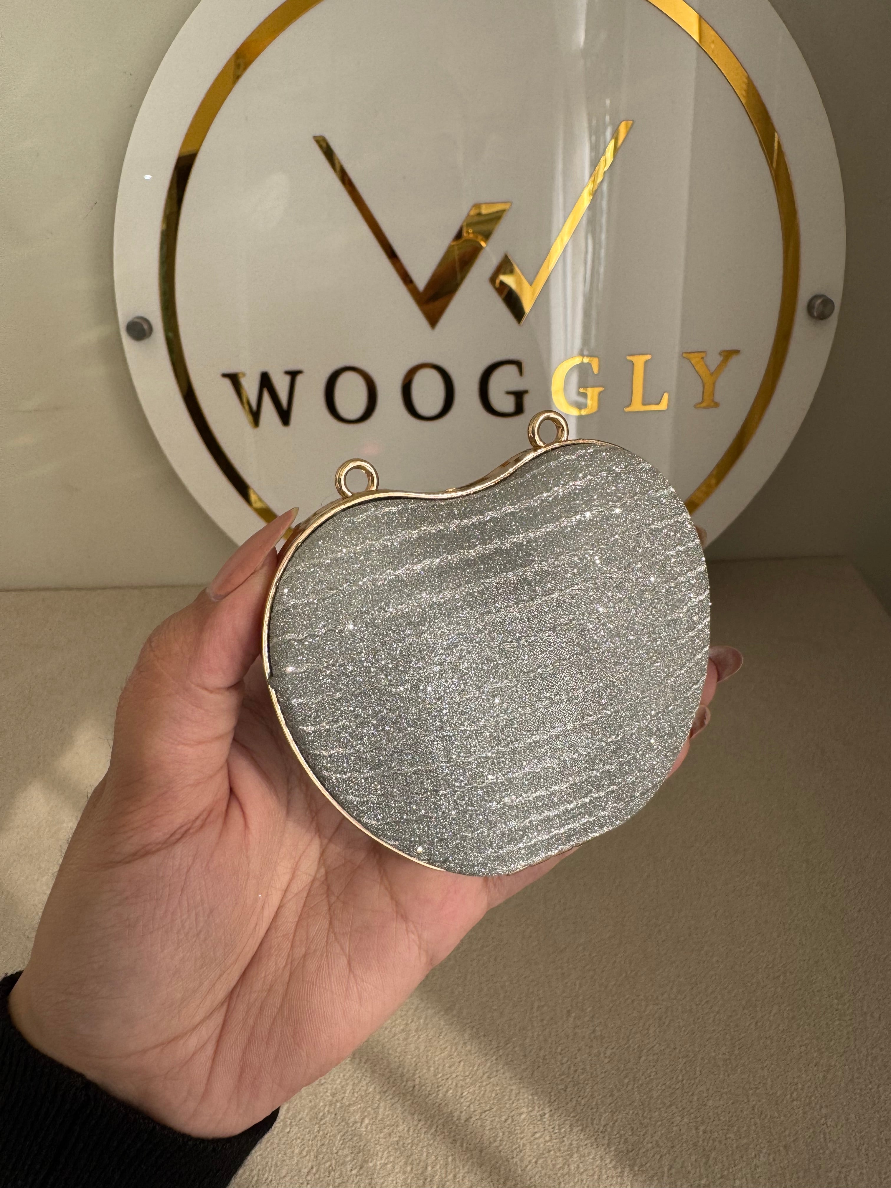 Apple Shimmer Clutch with Chain - Mini Silver