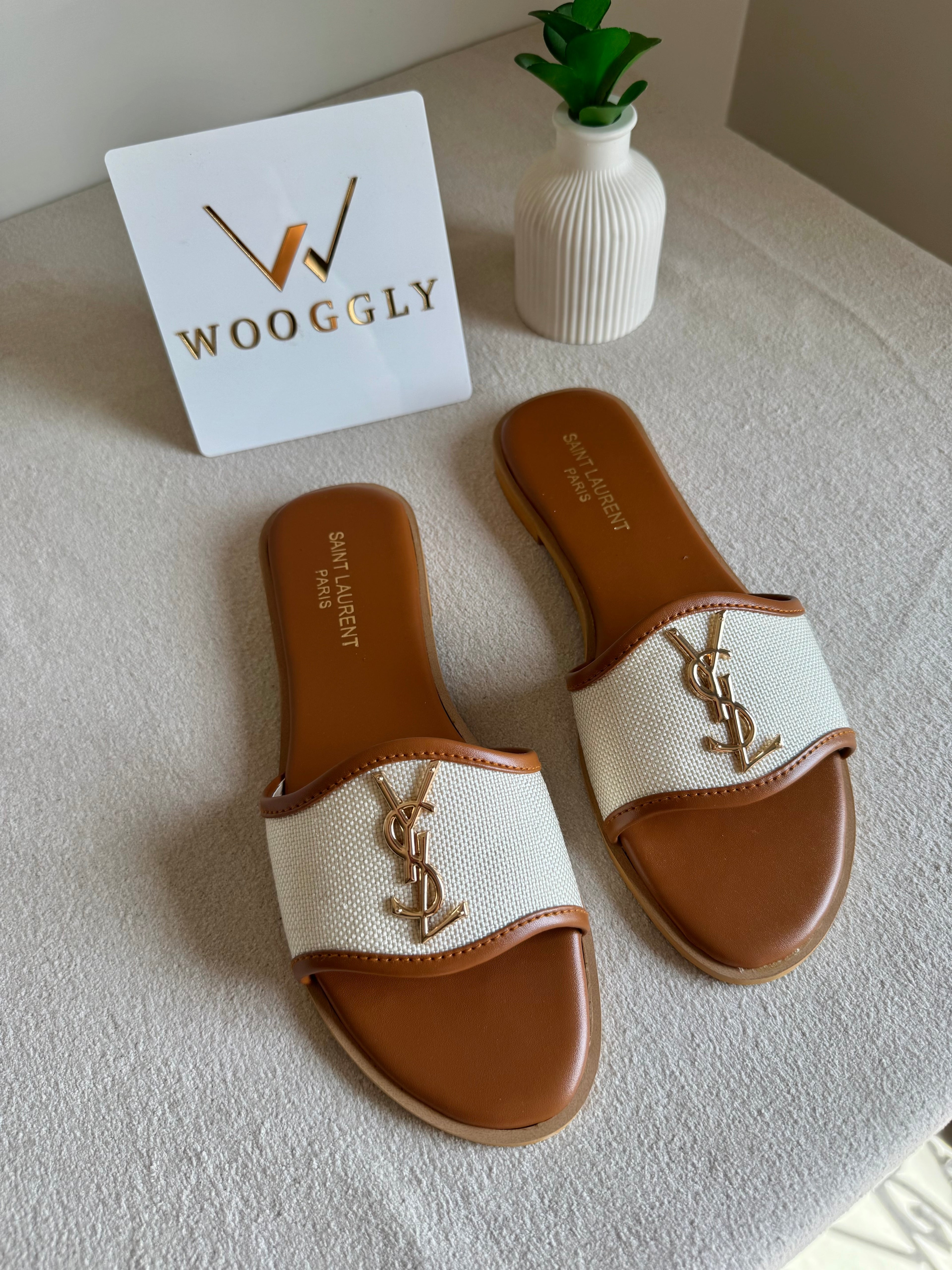 YSL Jute Slides - Beige
