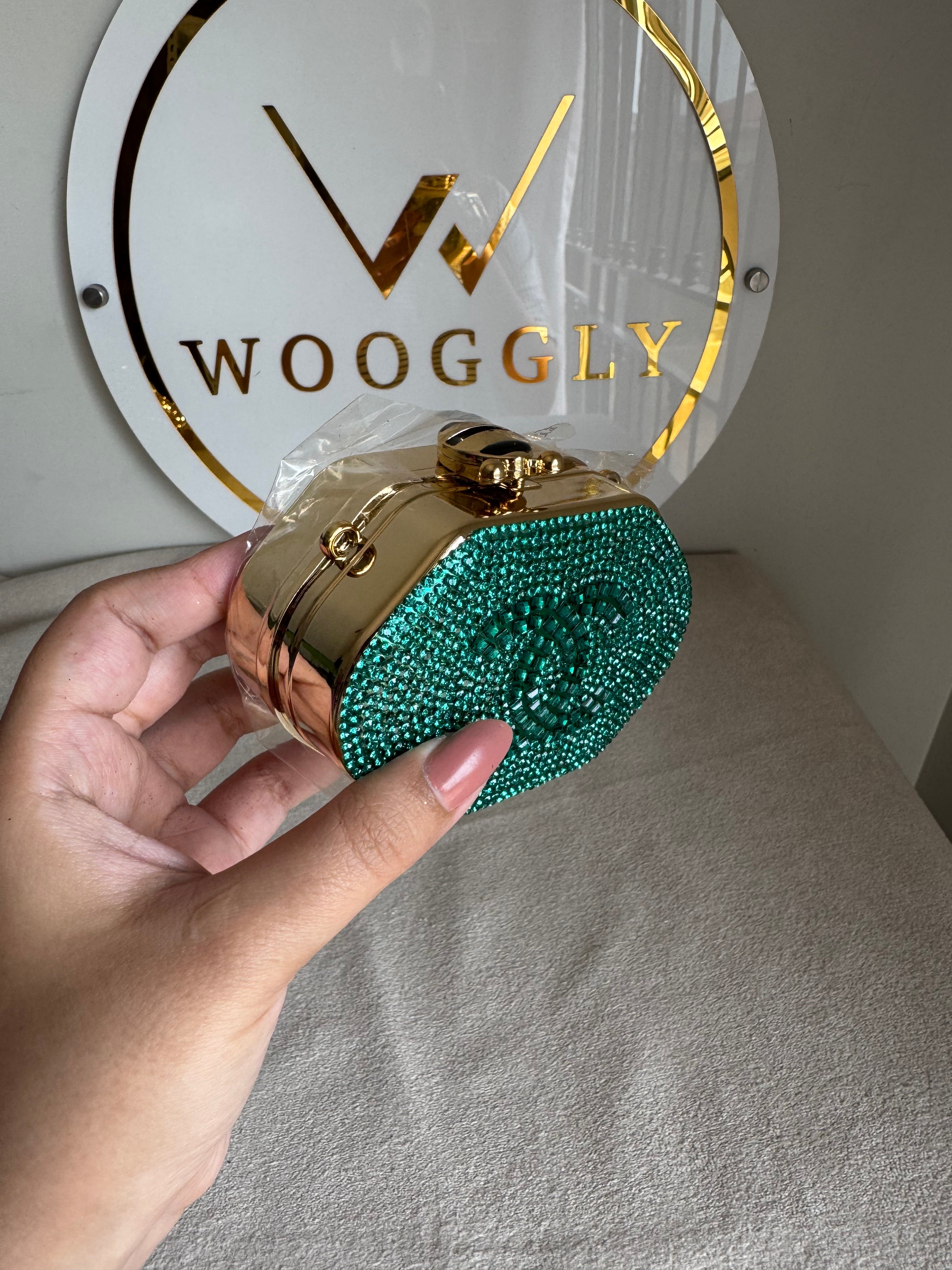 Mini Chanel Embellished Clutch with Chain - Turquoise