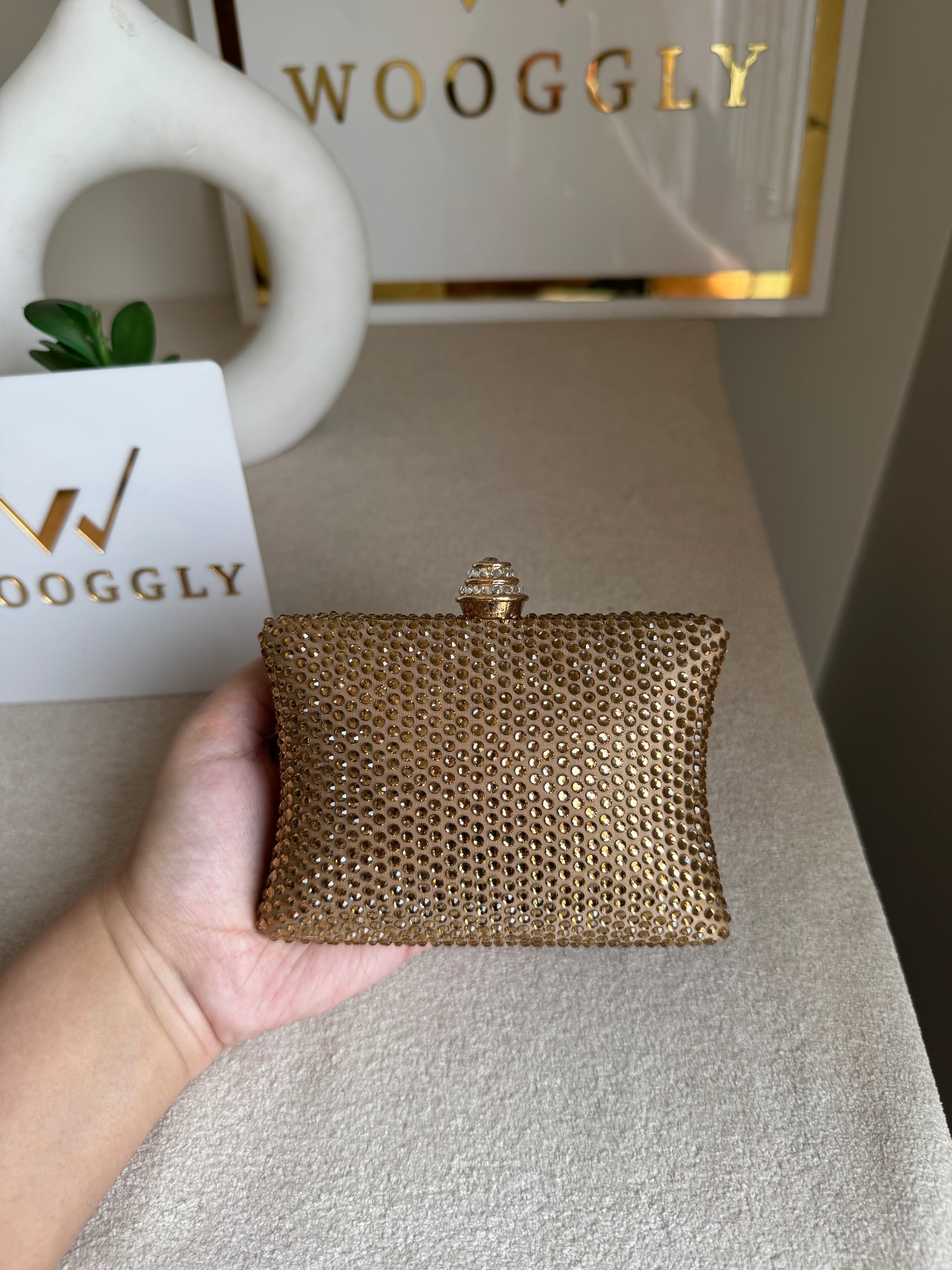 Ella Clutch - Champagne with Silver Diamontes