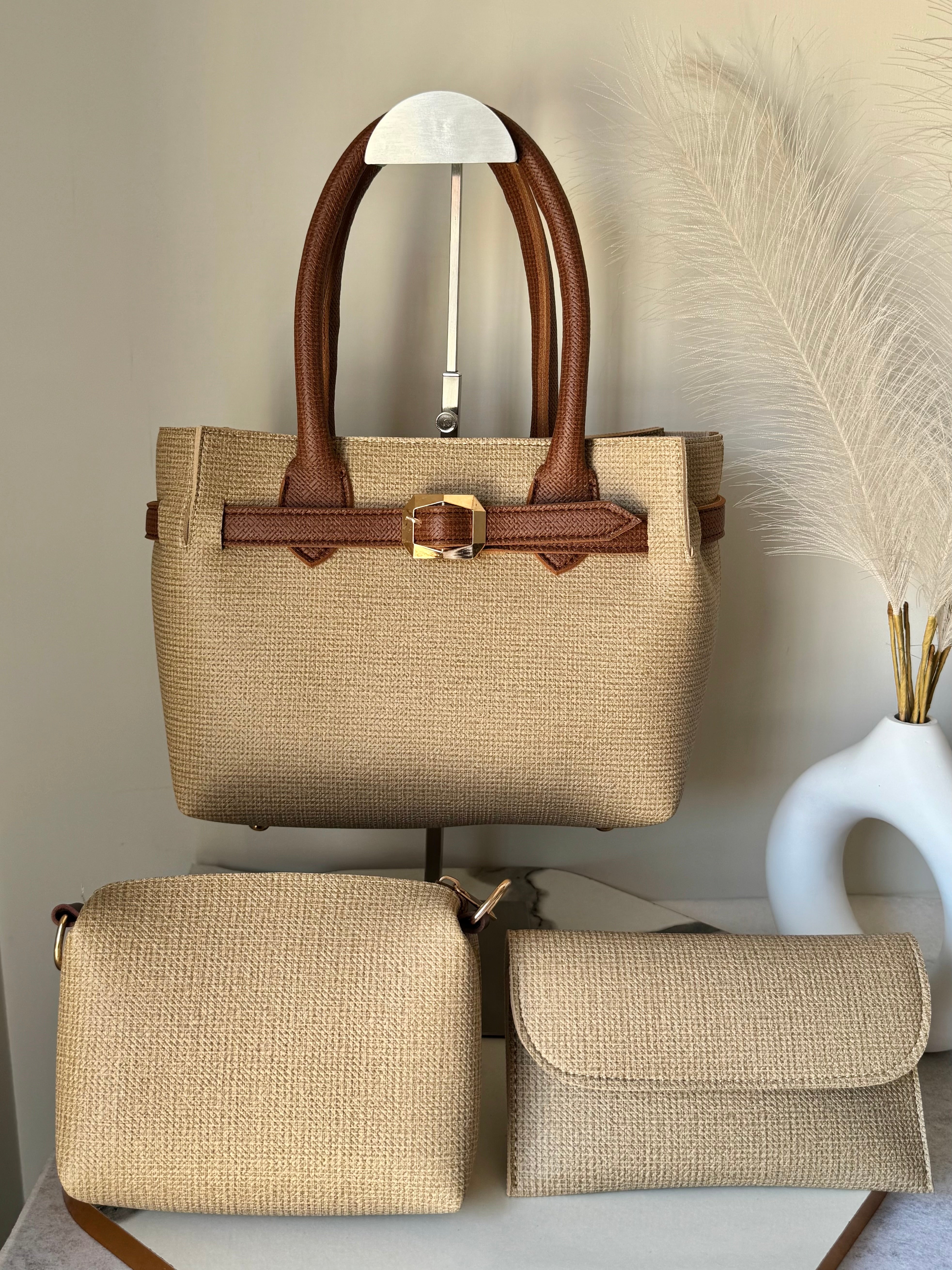 Amber Bag Set of 3  - Beige