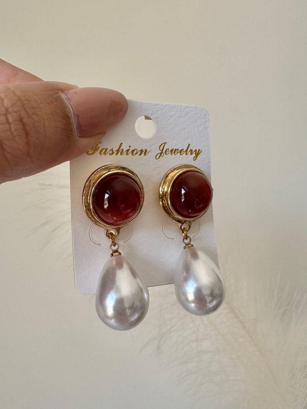 Crimson Pearl Drop Earrings