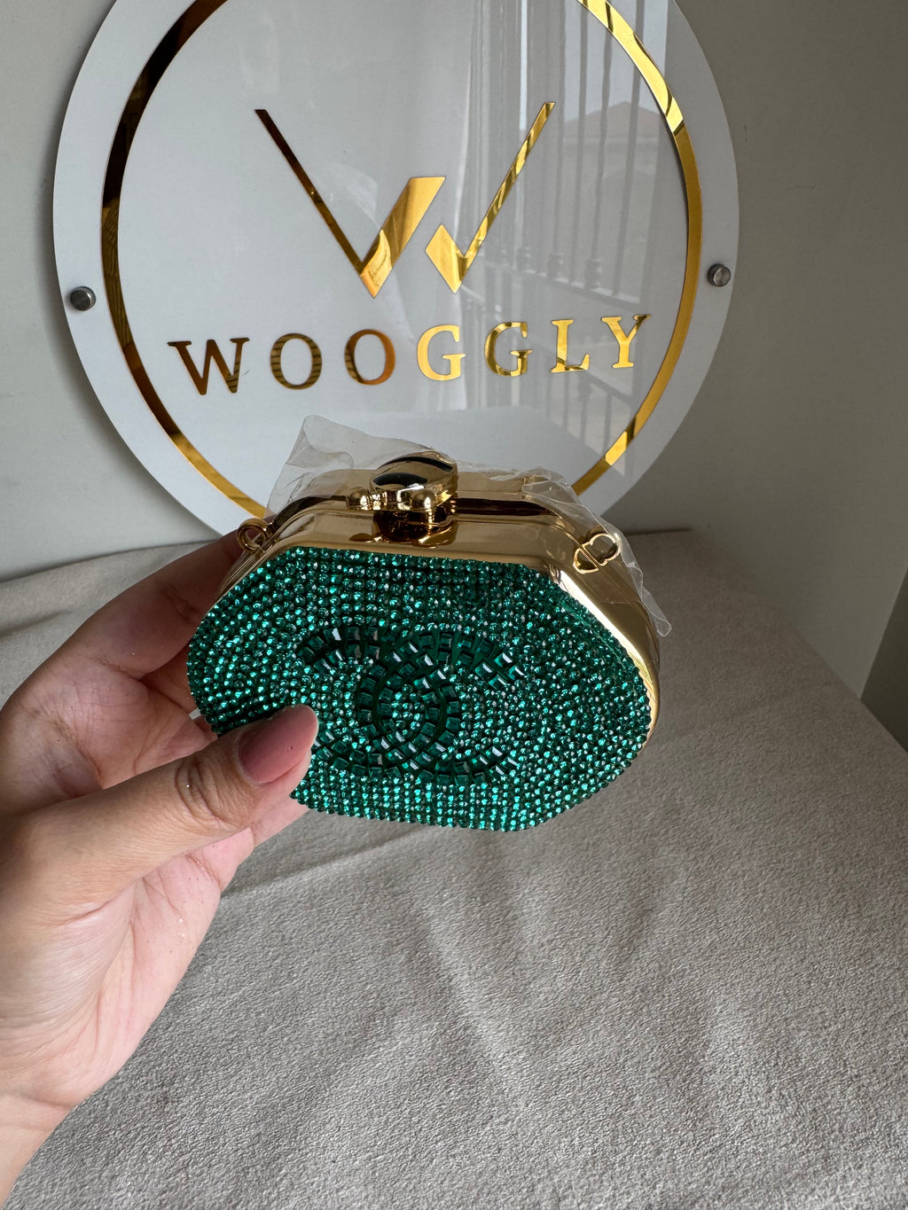 Mini Chanel Embellished Clutch with Chain - Turquoise