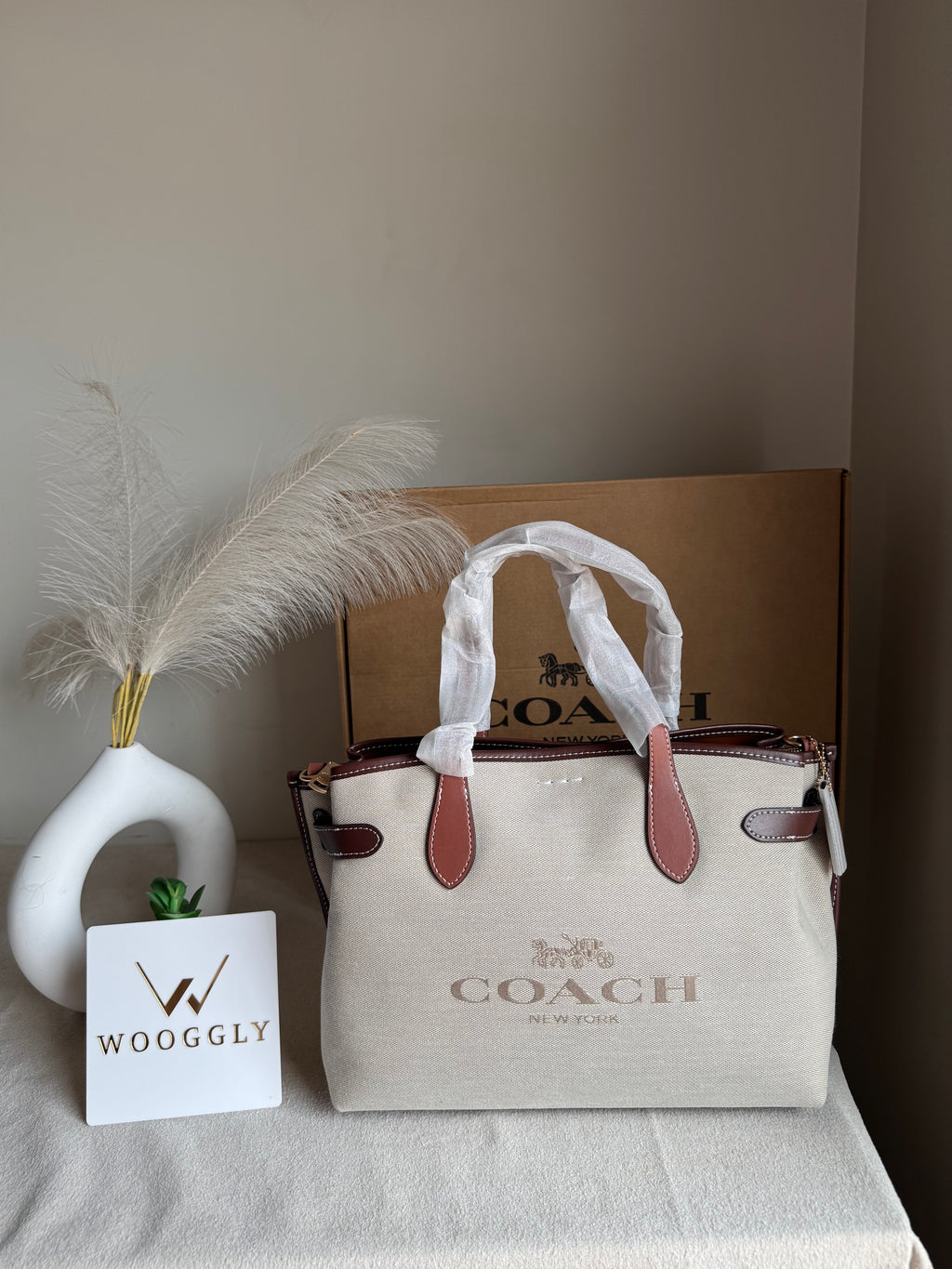 COACH PREMIUM Hand Bag (Brown Jute) BOX PACKING
