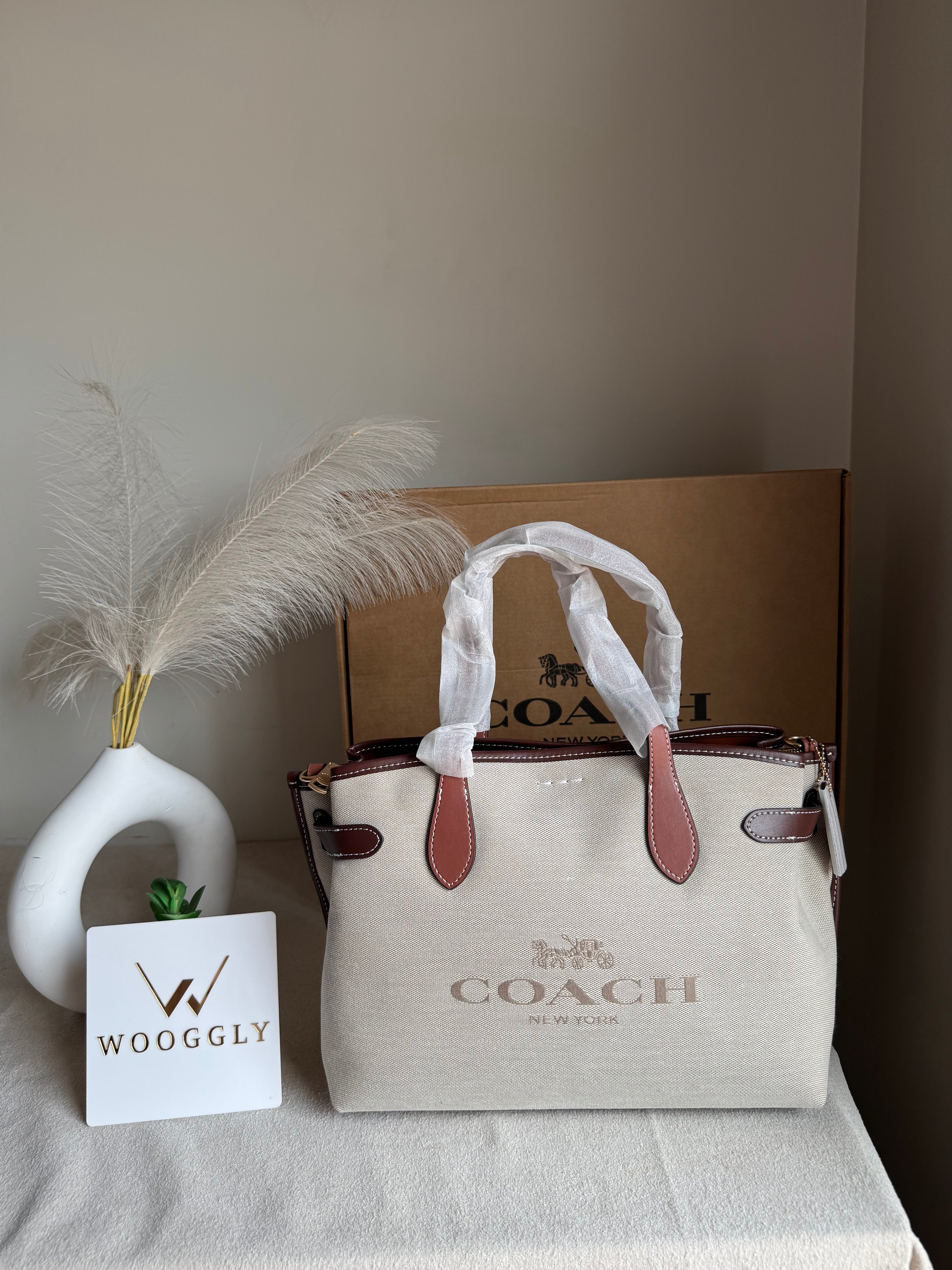 COACH PREMIUM Hand Bag (Brown Jute) BOX PACKING