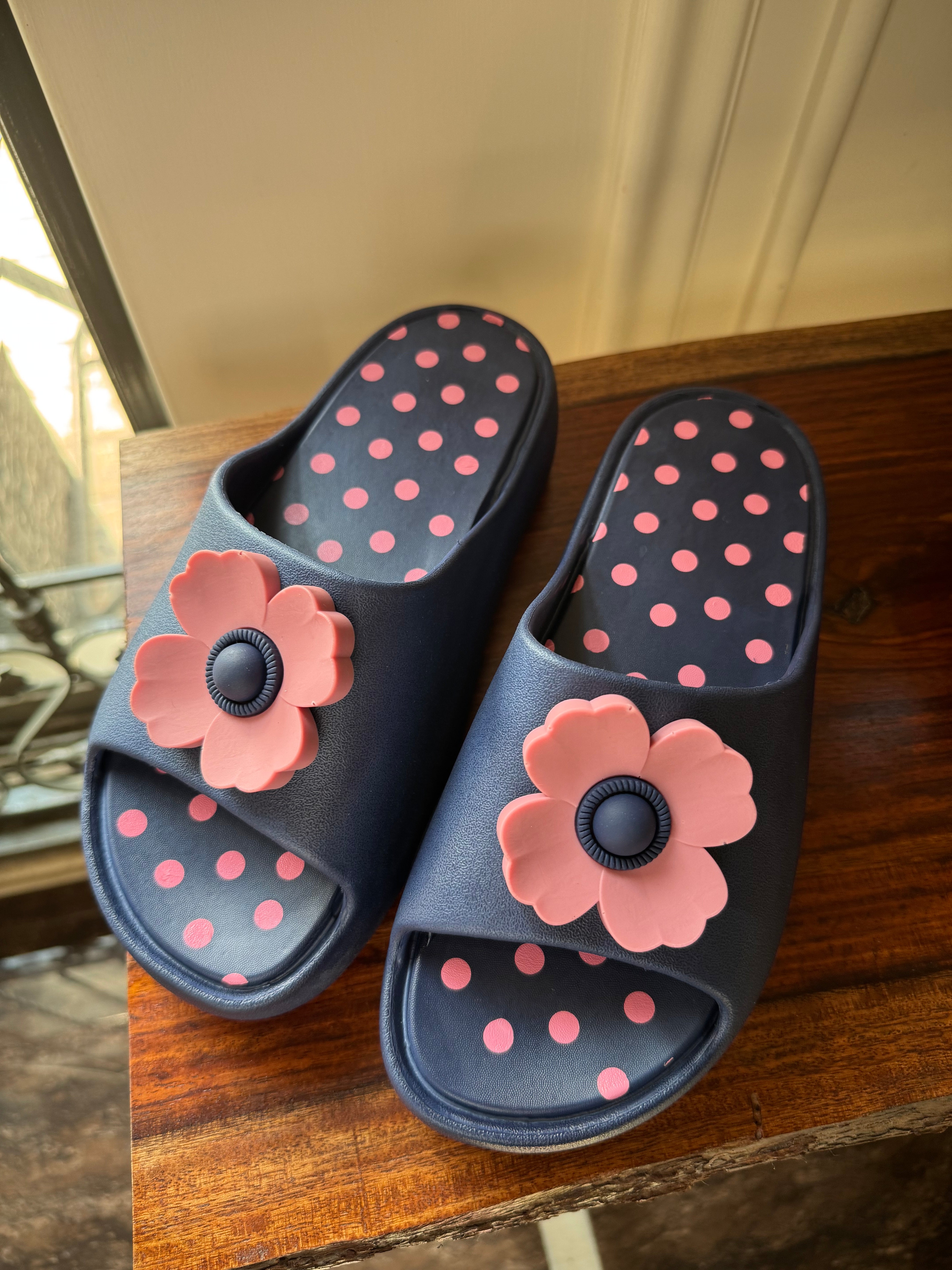 Soft Floral Slides - Blue & Pink