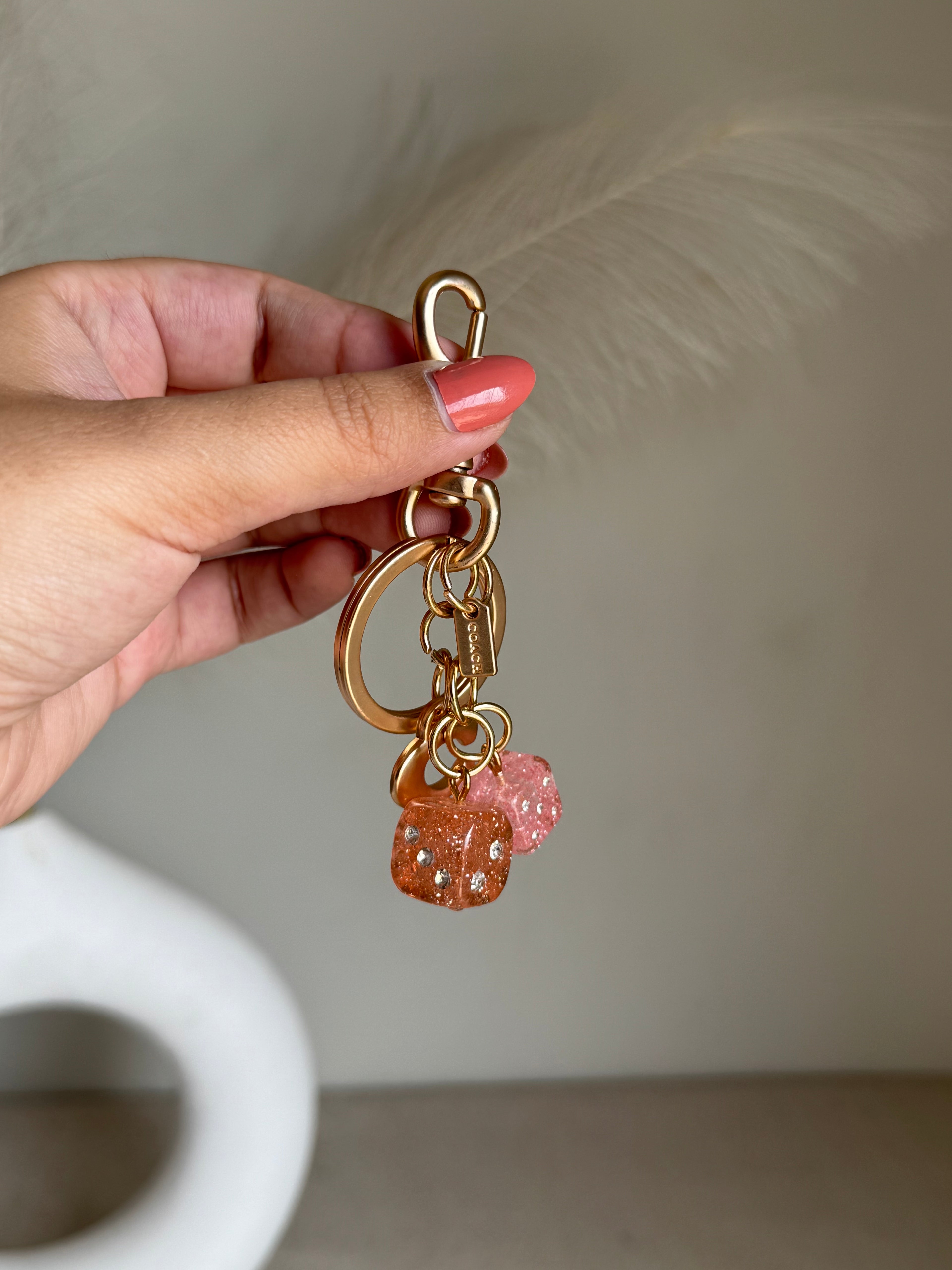 PREMIUM Coach Dice Bag Charm - Pink & Peach