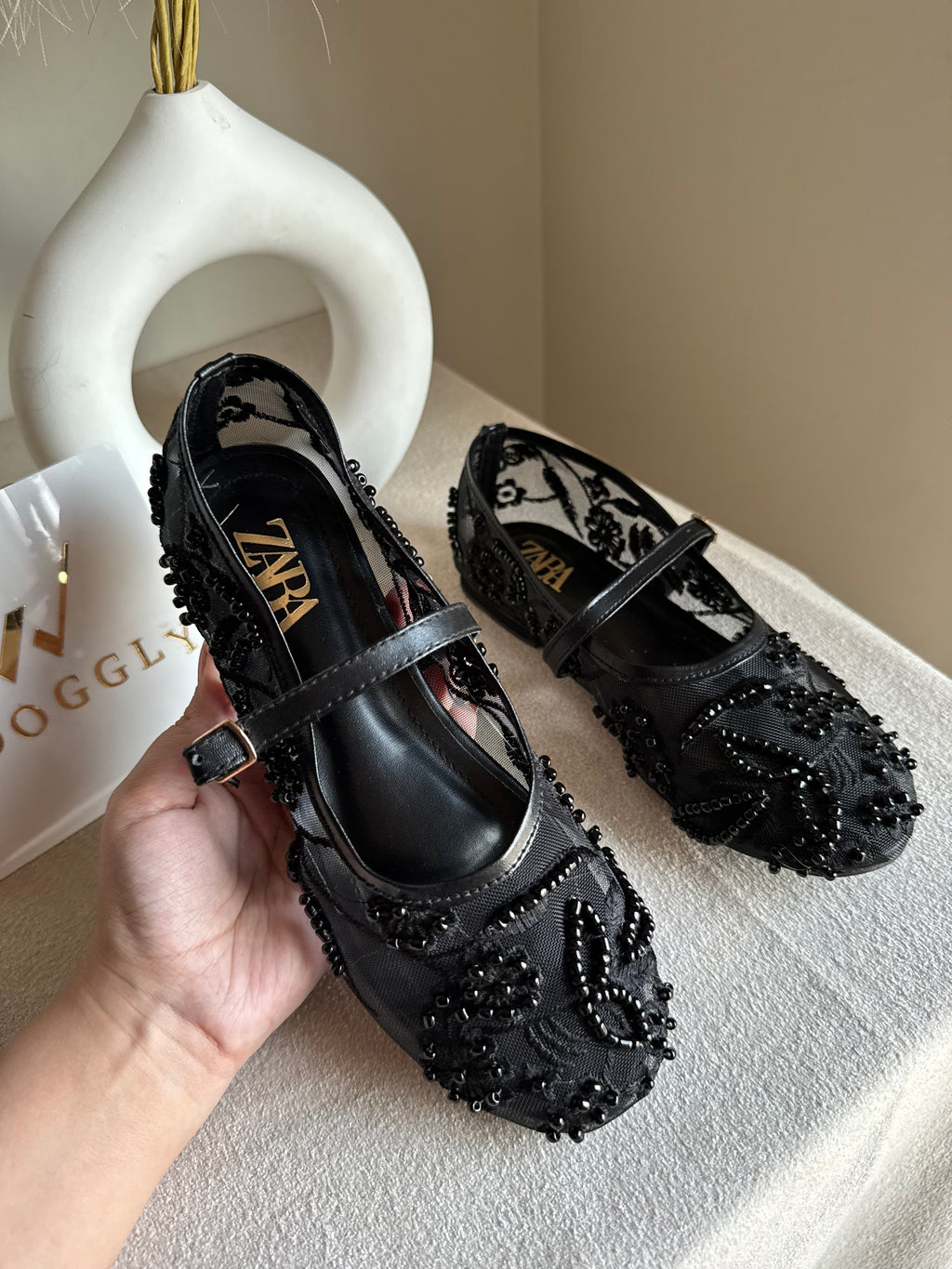 Zara Embroided Net Pumps - Black