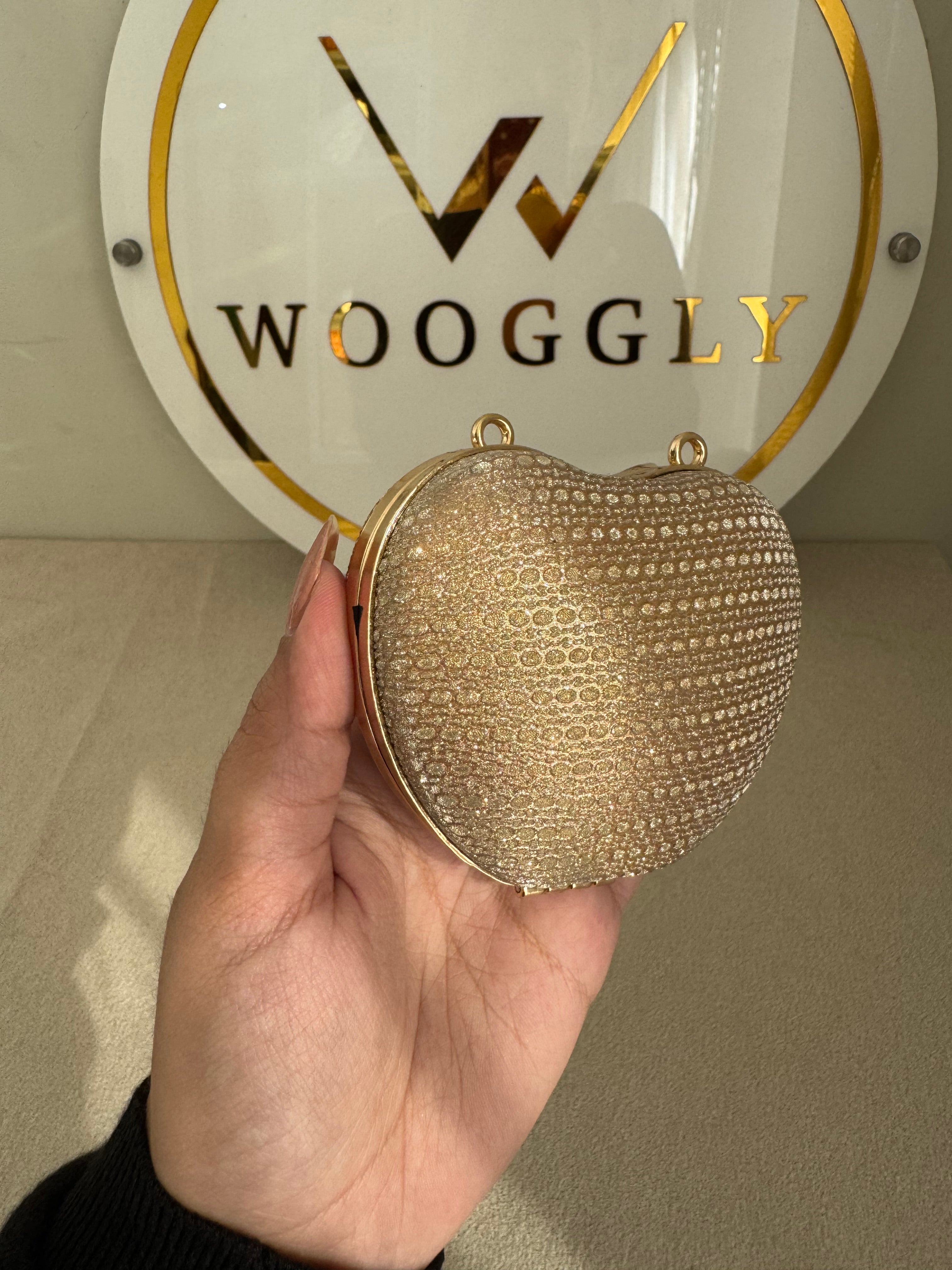 Apple Shimmer Clutch with Chain - Mini Gold