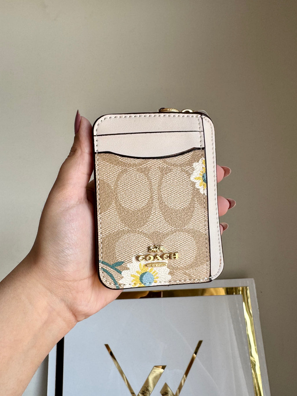 Coach Zip Card Case - Apricot White with Floral