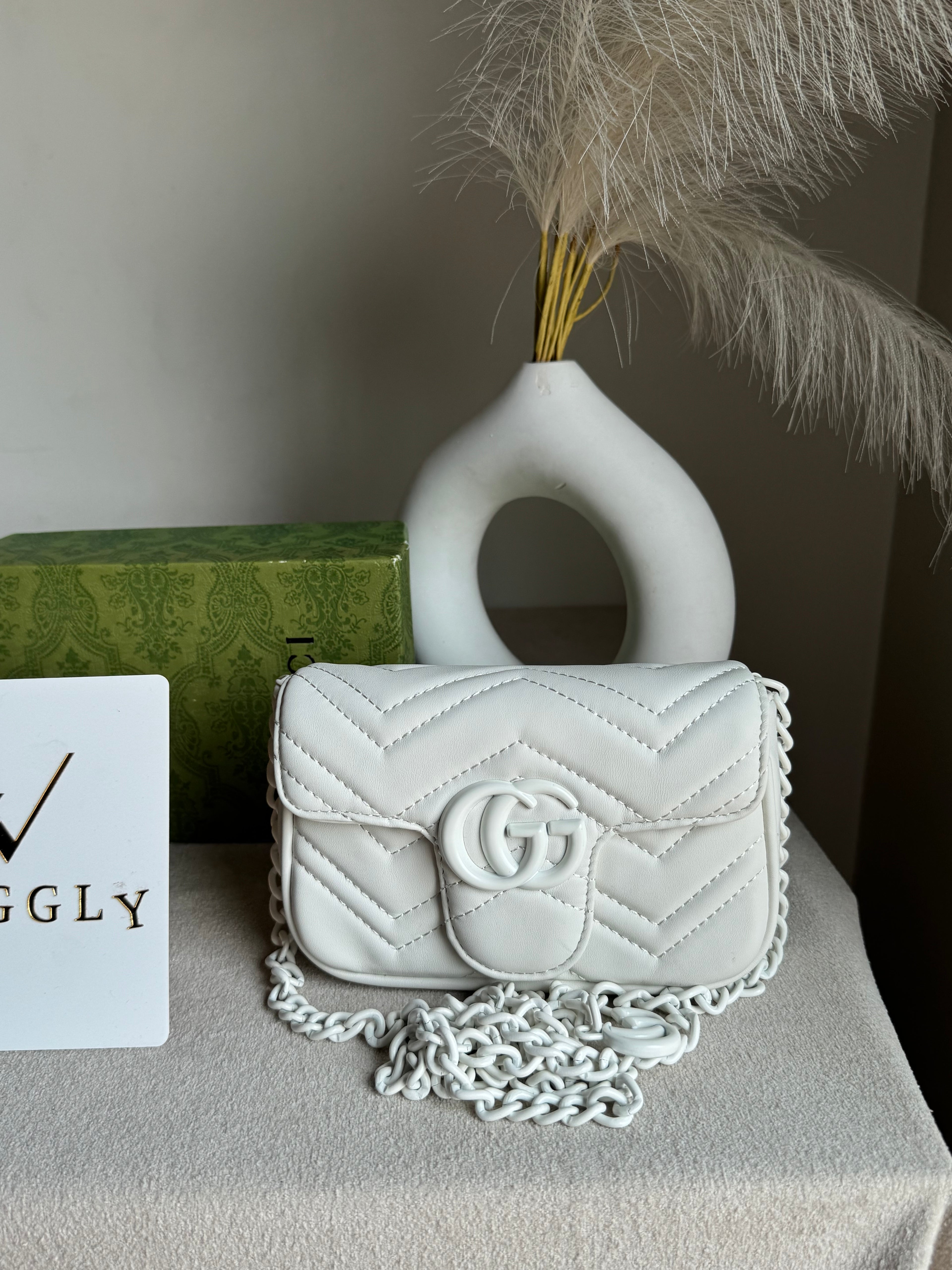 Gucci Signature Bag SMALL - White on White with Box Packing