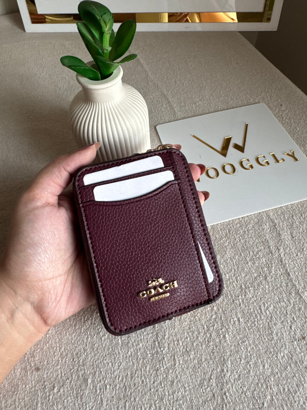 Coach Zip Card Case - Burgandy