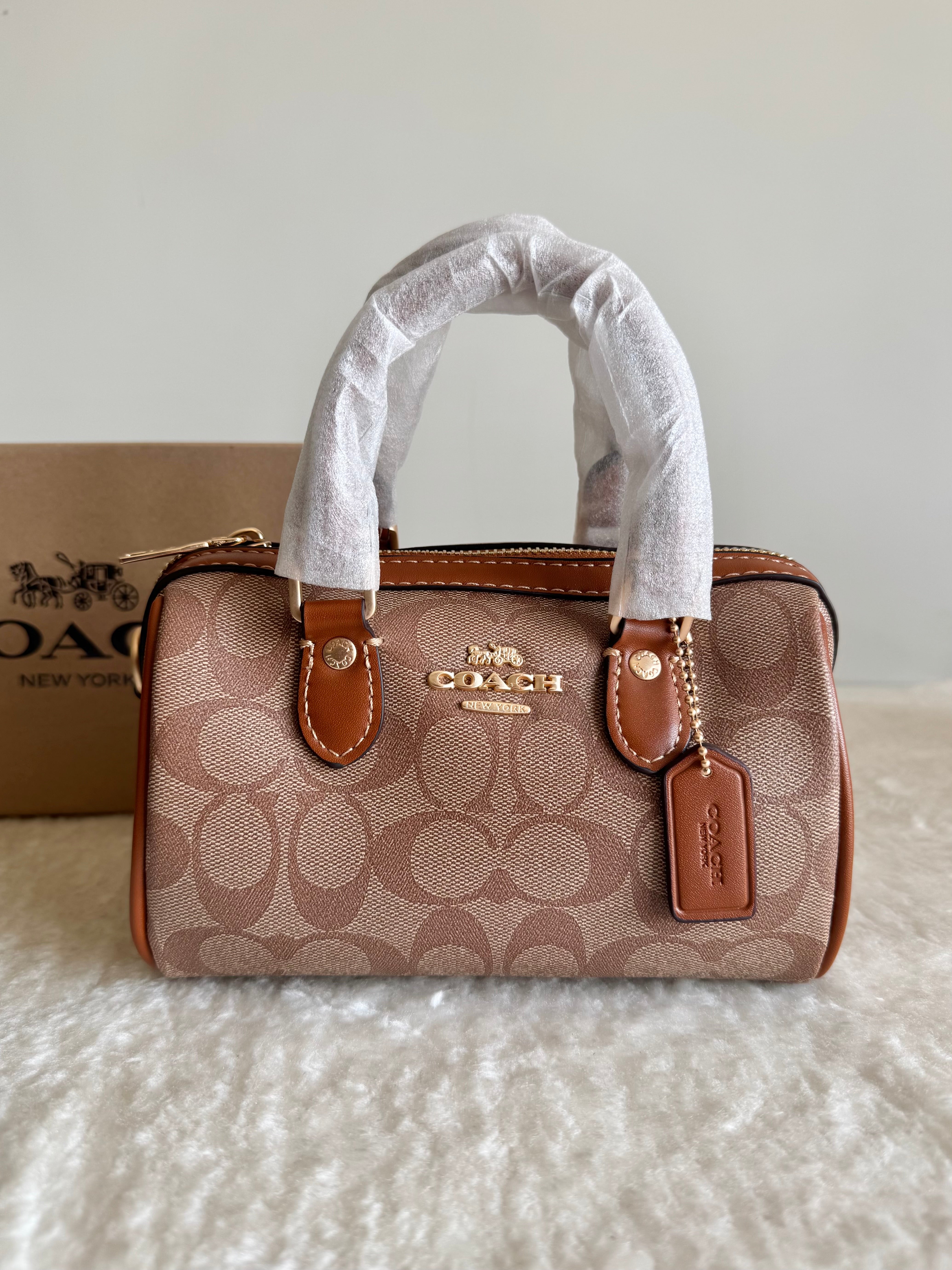COACH Mini Duffle Bag PREMIUM with Long Strap (Apricot Brown) - BOX PACKING