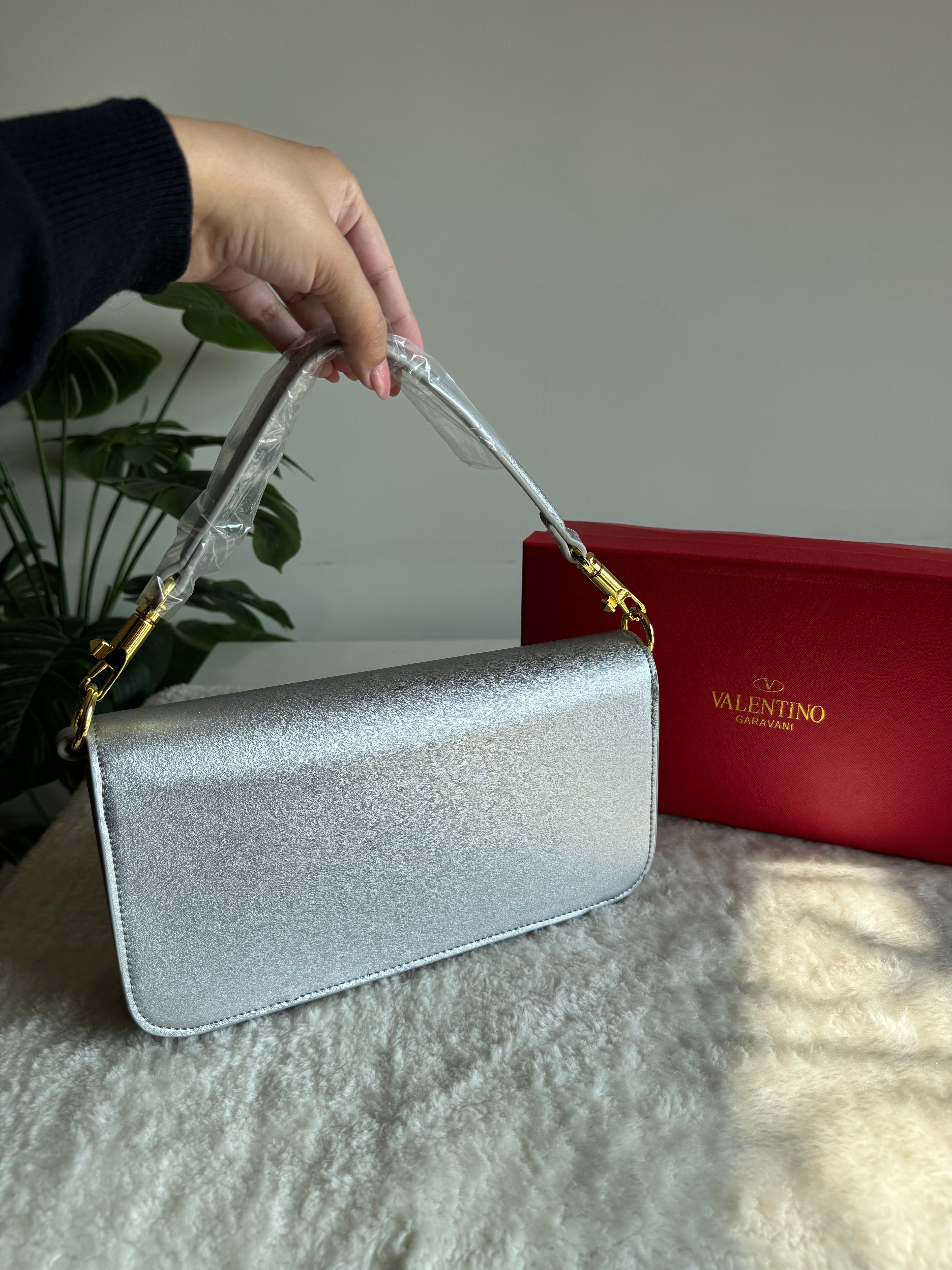 Valentino Loco with Jewel Logo PREMIUM Handbag with Box Packing - Silver