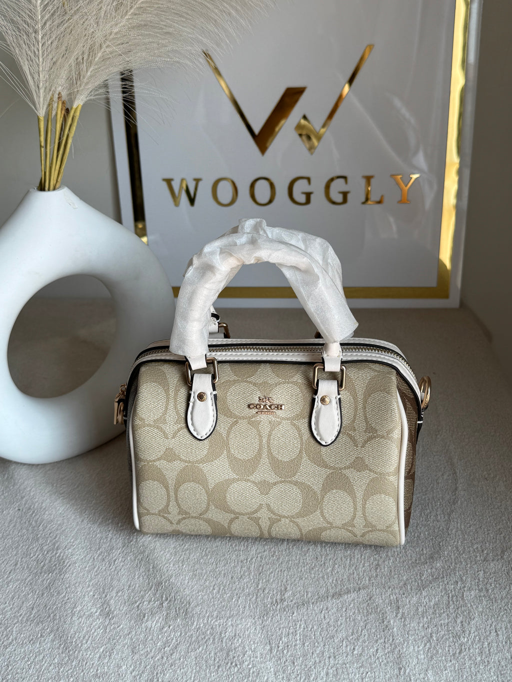 COACH Mini Duffle Bag PREMIUM with Long Strap (Signature Beige) - BOX PACKING