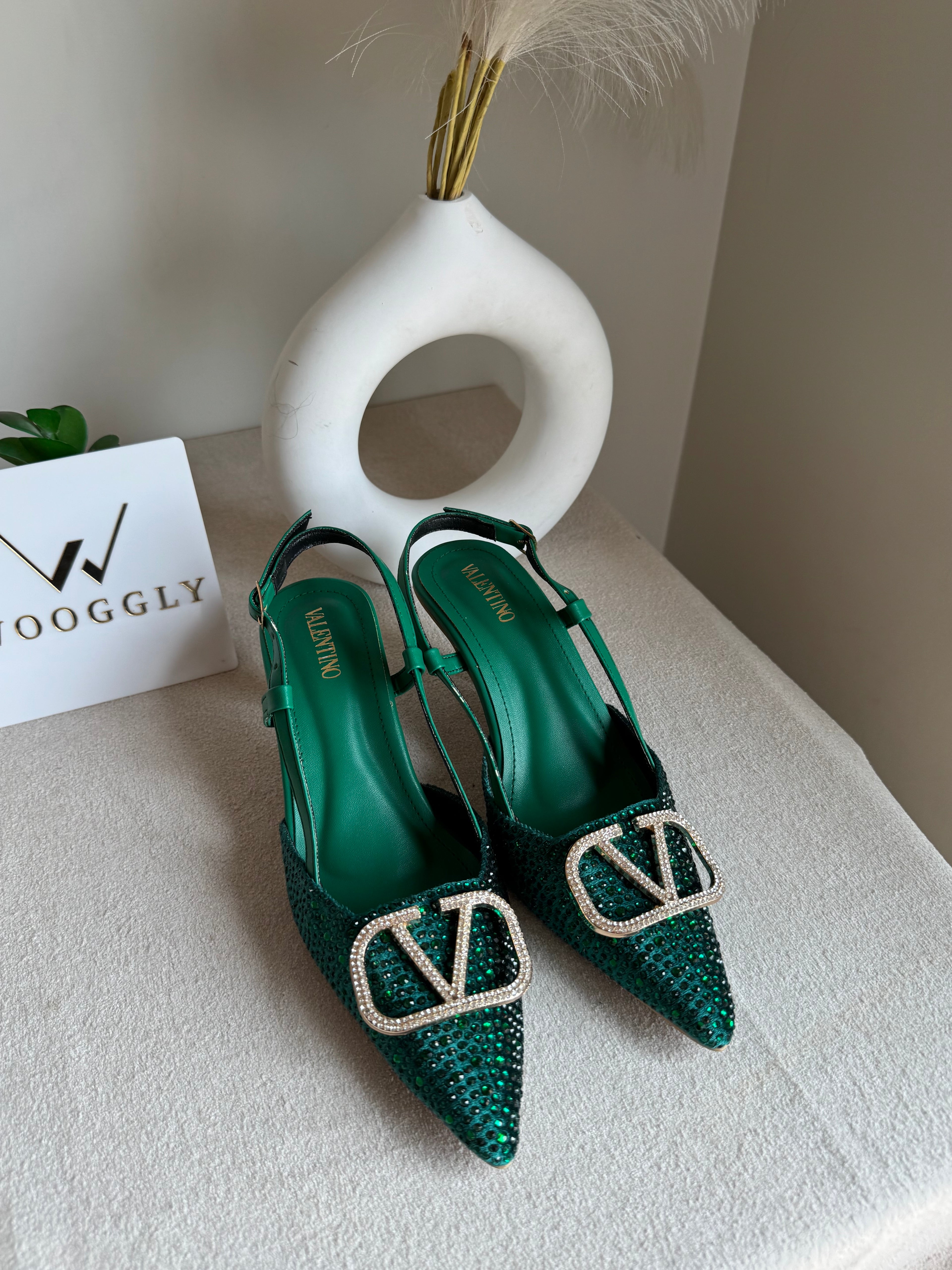 Essential Valentino Emerald Green Diamontee Heels