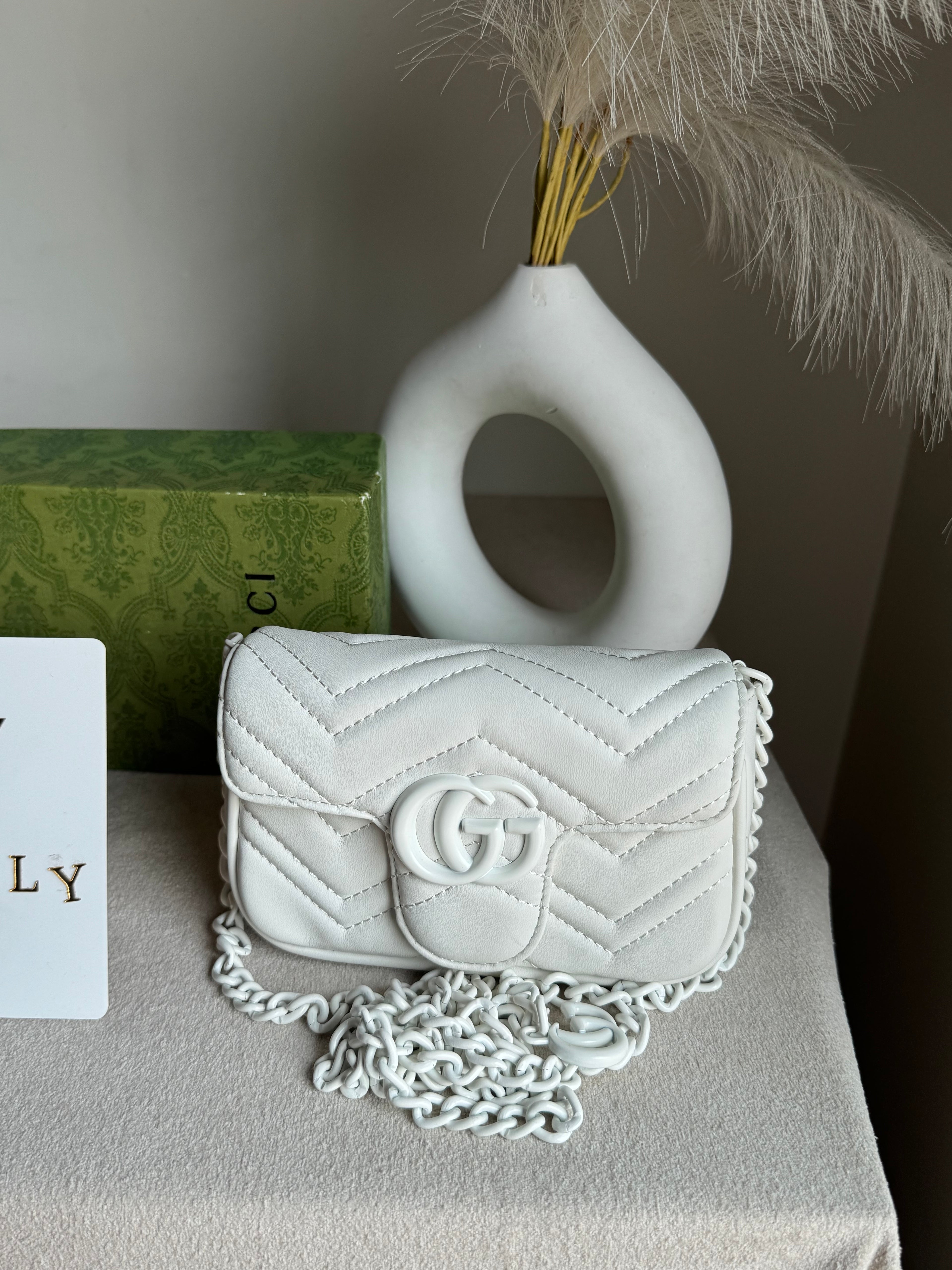 Gucci Signature Bag SMALL - White on White with Box Packing