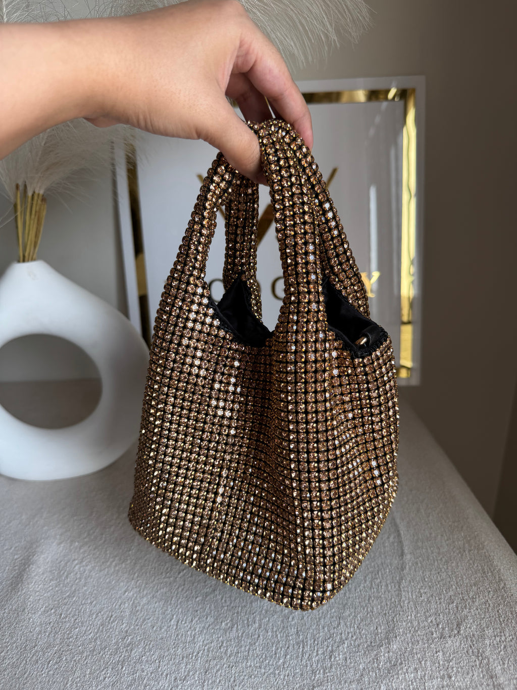 Party Wear Rhinestone Bucket Bag - Champagne