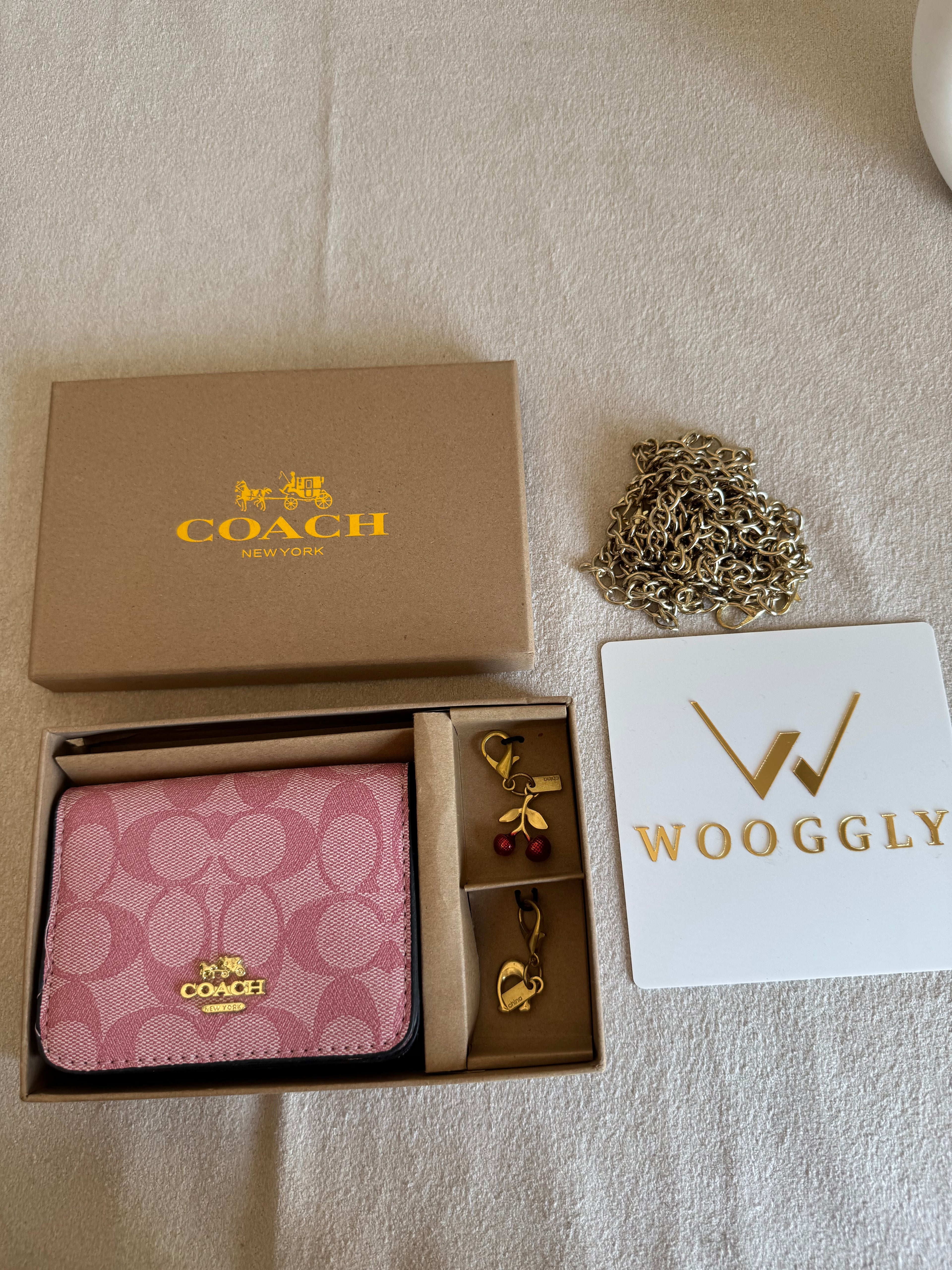 Coach Wallet with 2 Charms Gift Set - Signature Pink