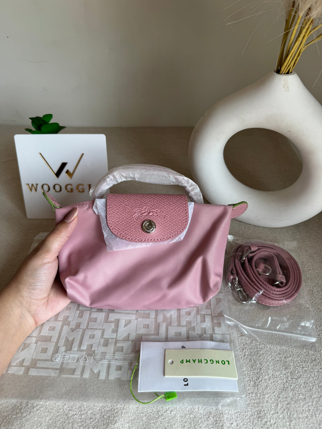 Premium LongChamp Crossbody Bag with Strap - Marshmallow Pink (WITH BRAND LOGO)