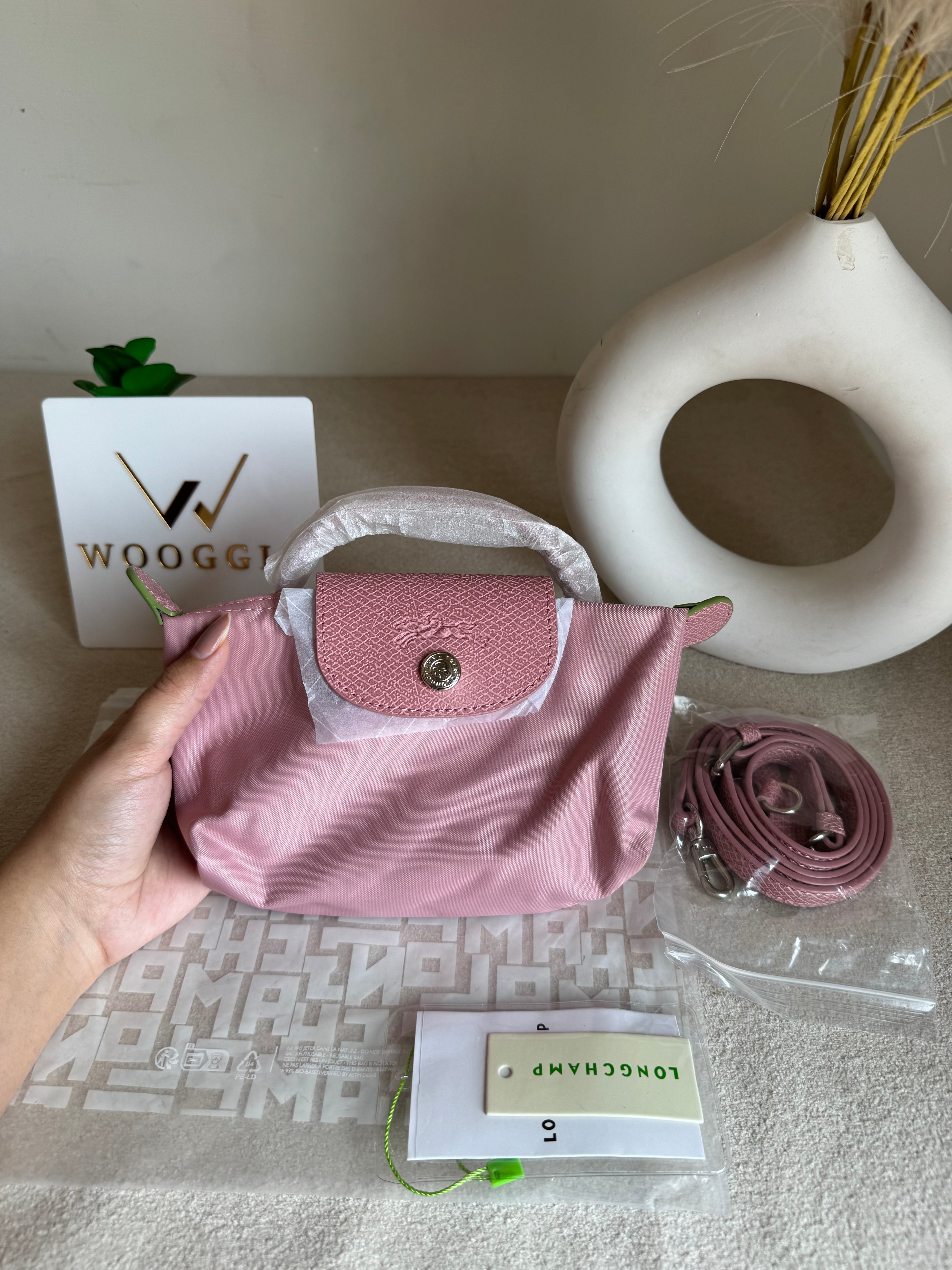 Premium LongChamp Crossbody Bag with Strap - Marshmallow Pink (WITH BRAND LOGO)