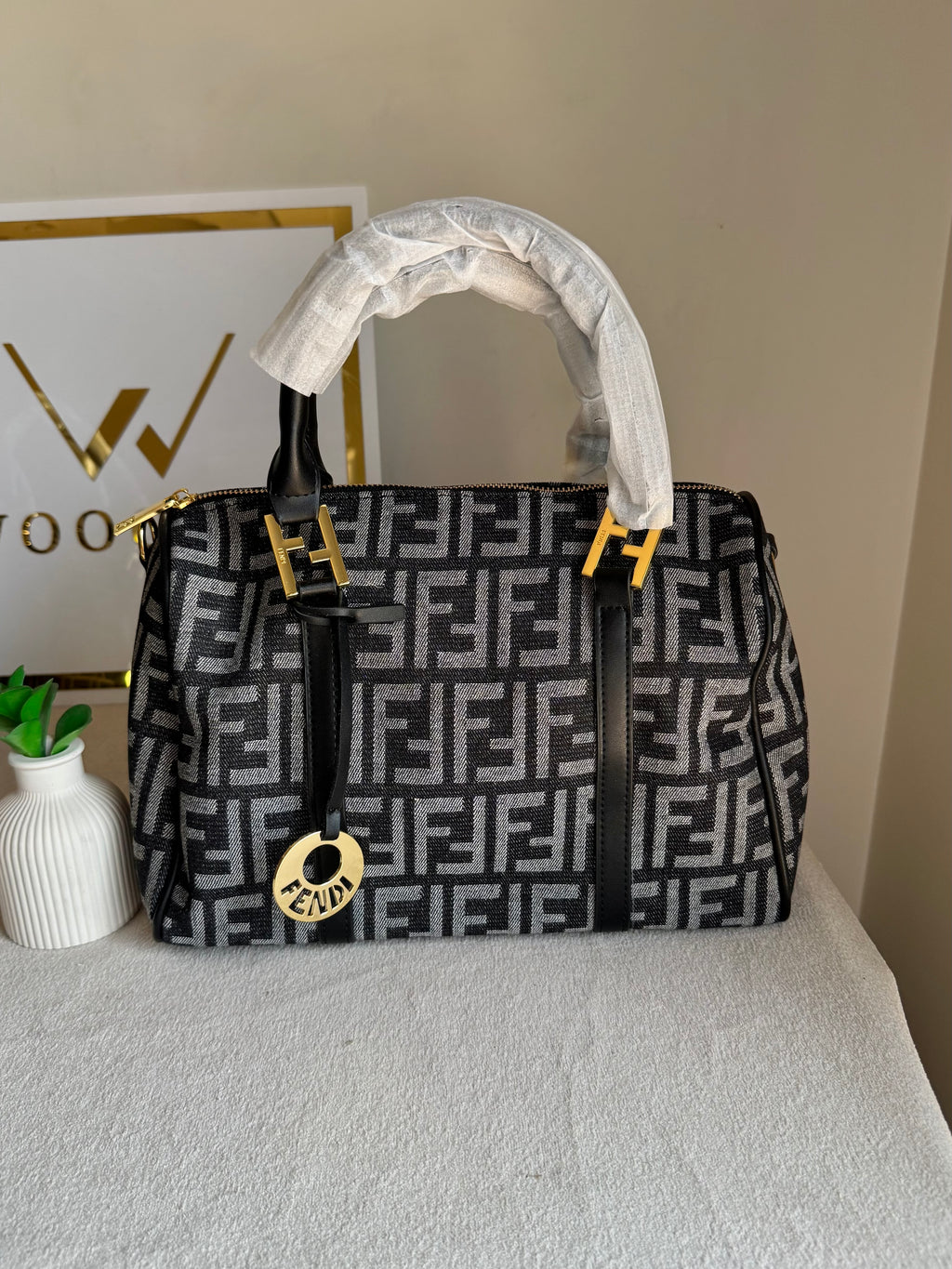 Fendi Signature Hand Bag - Black & Grey