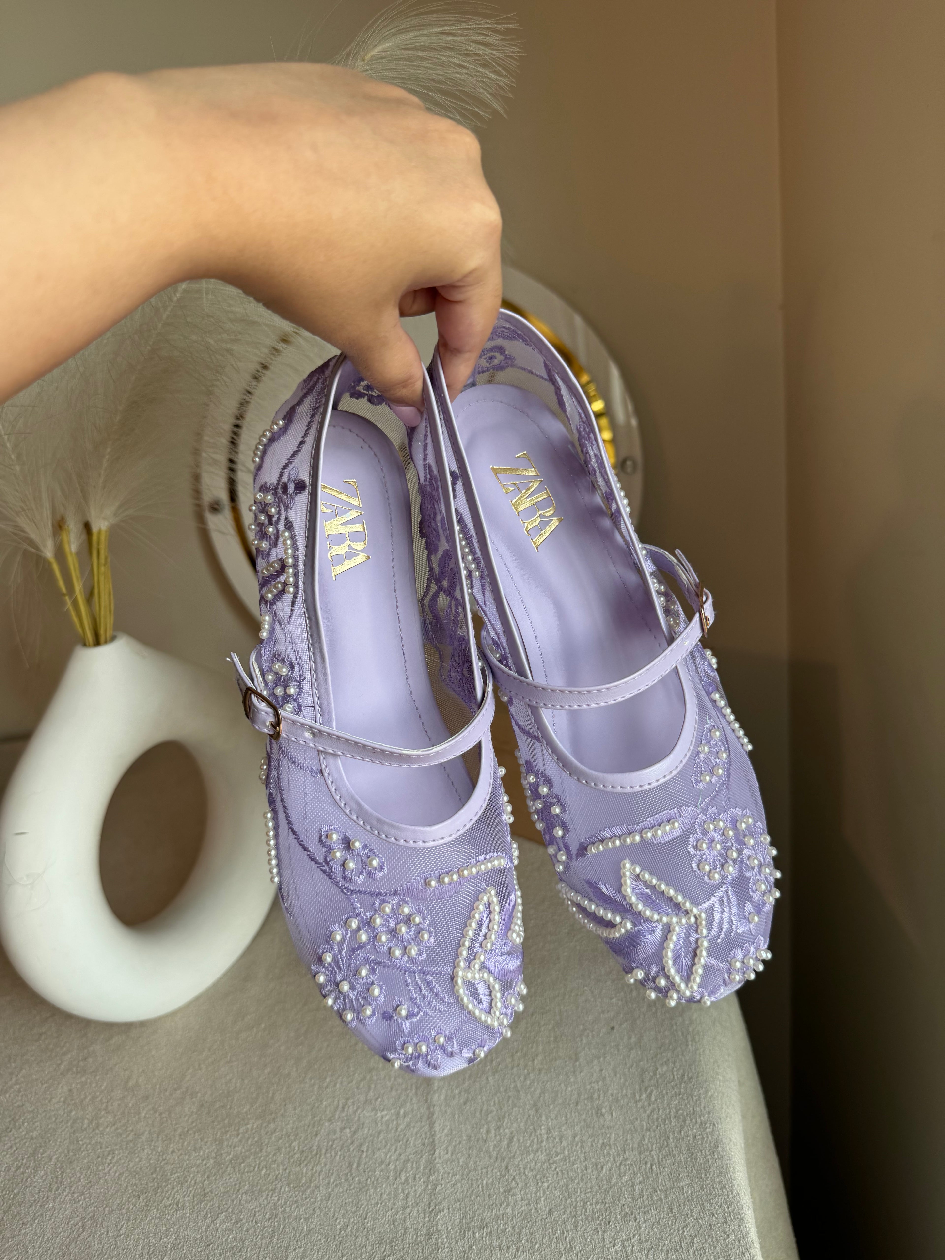 Zara Embroided Net Pumps - Lilac