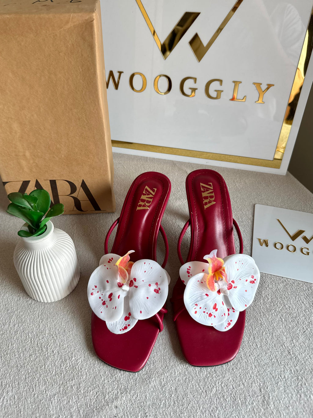 Zara Flower Heels MAROON - with Brand Box