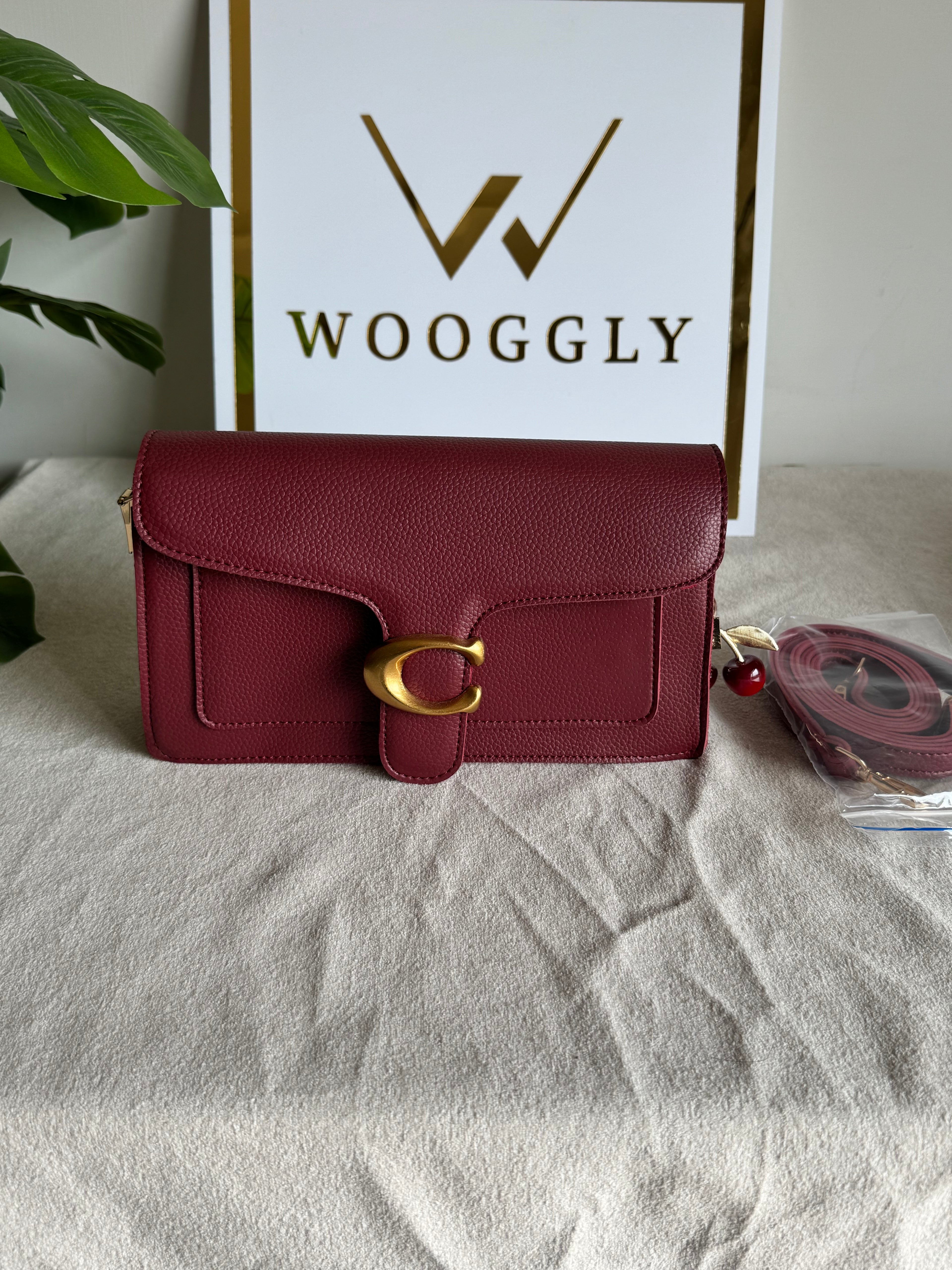 COACH TABBY with Coach Cherry Charm (Maroon)