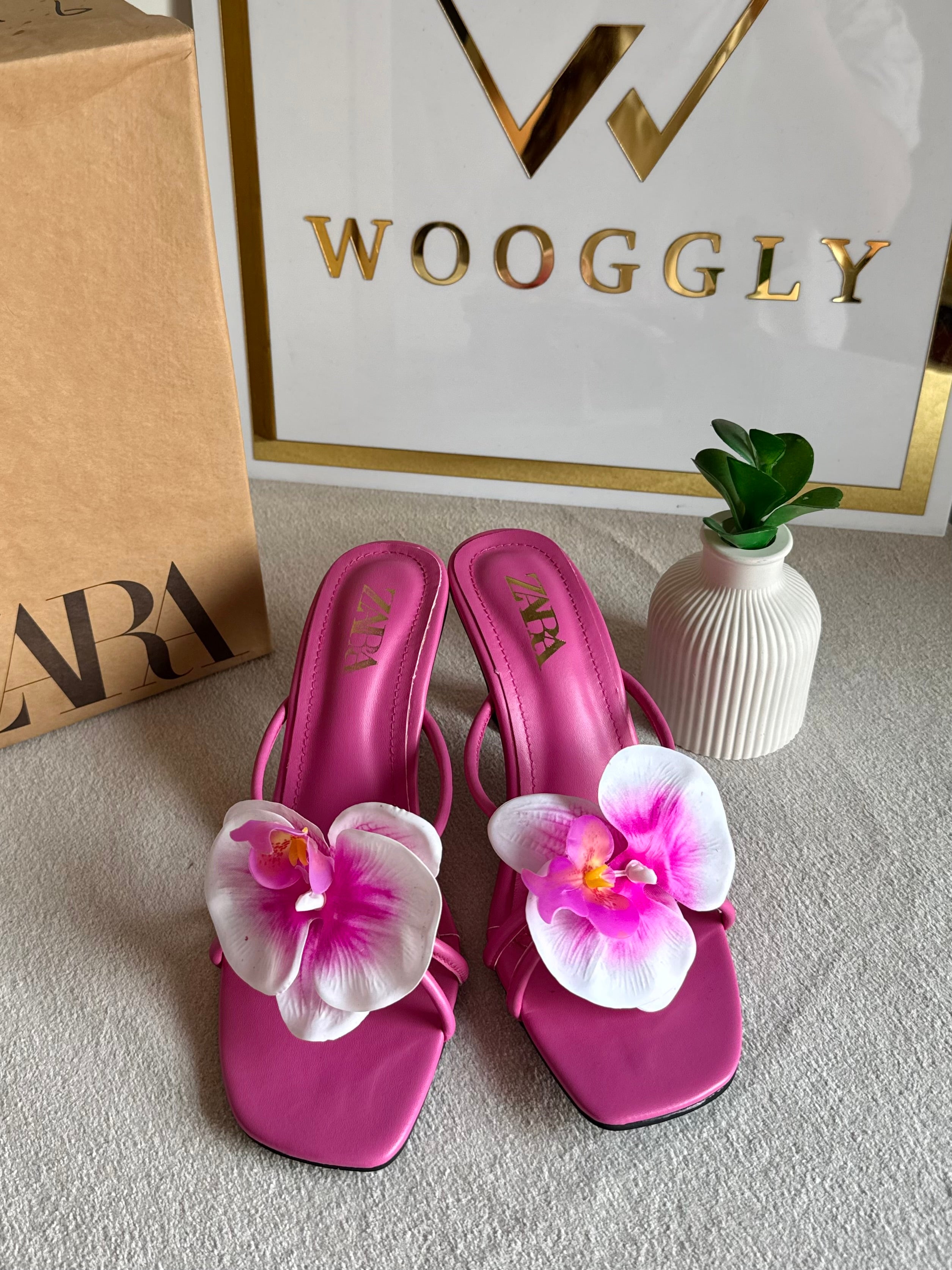 Zara Flower Heels HOT PINK - with Brand Box
