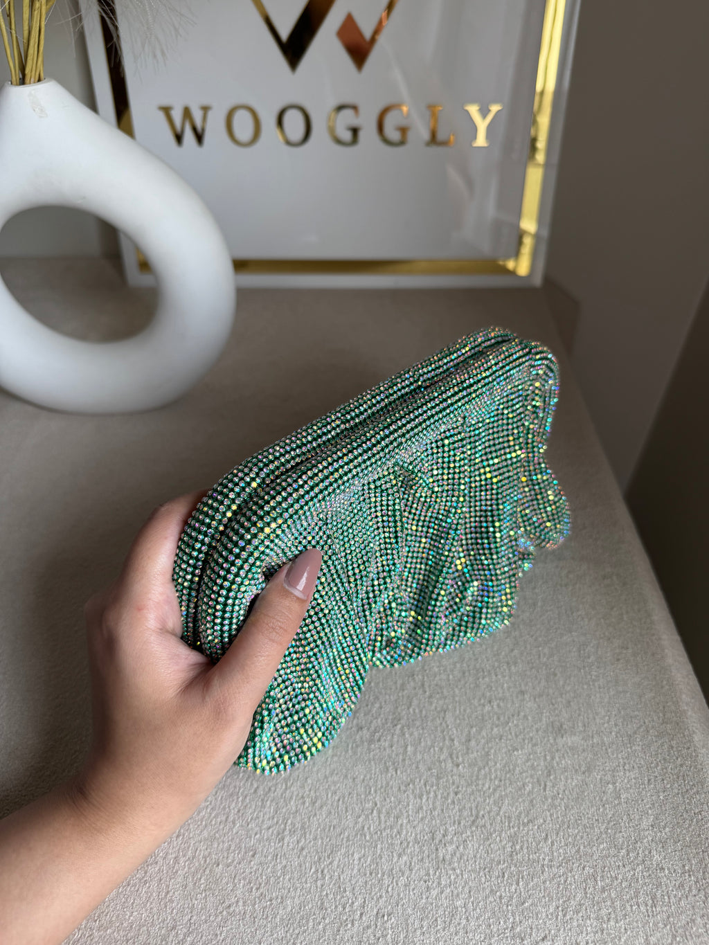 Viral High Quality Rhinestone Clutch with Chain - Aqua Royale