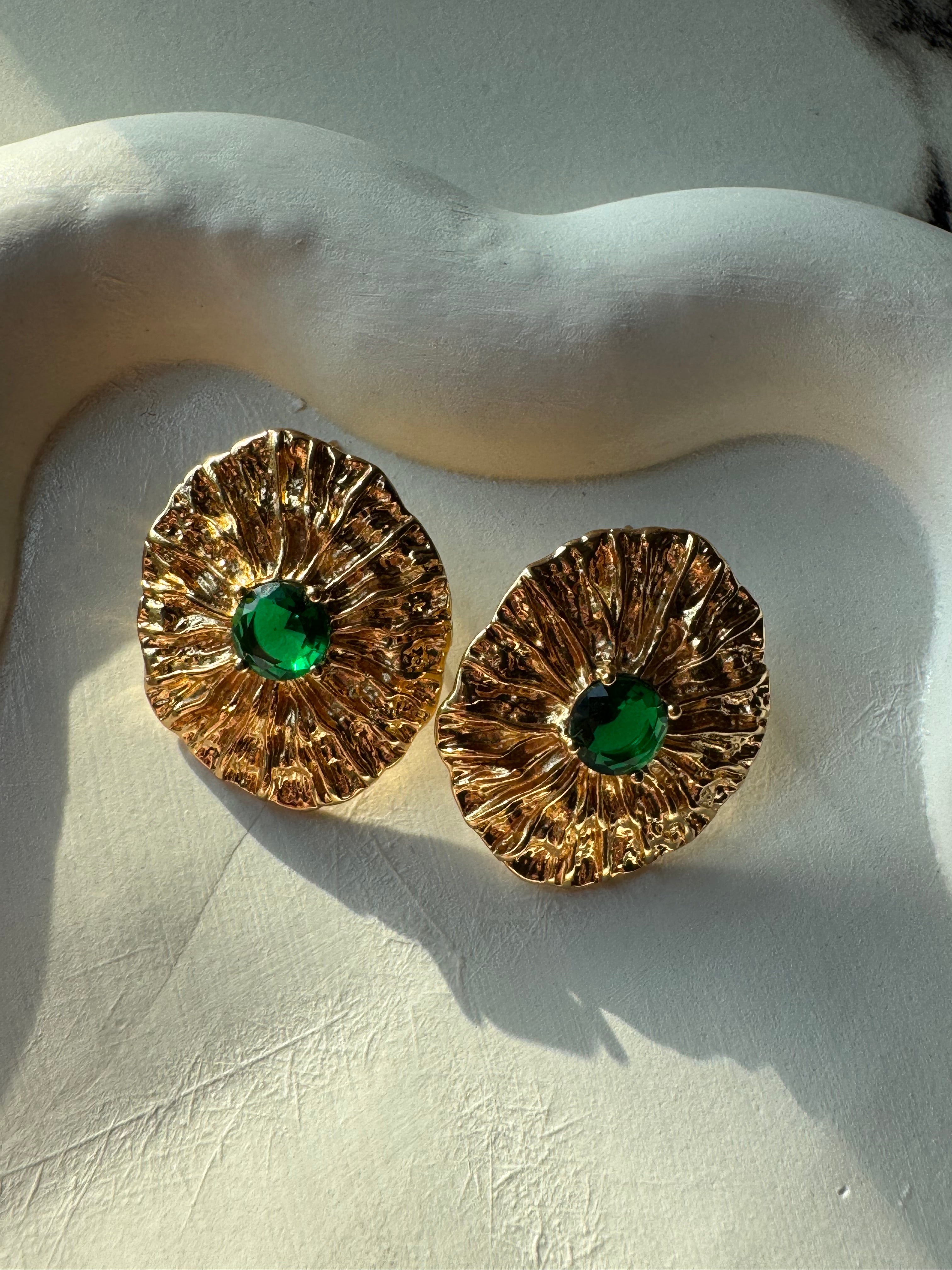Radiance Studs (Bottle Green & Gold) - 18K Gold Plated