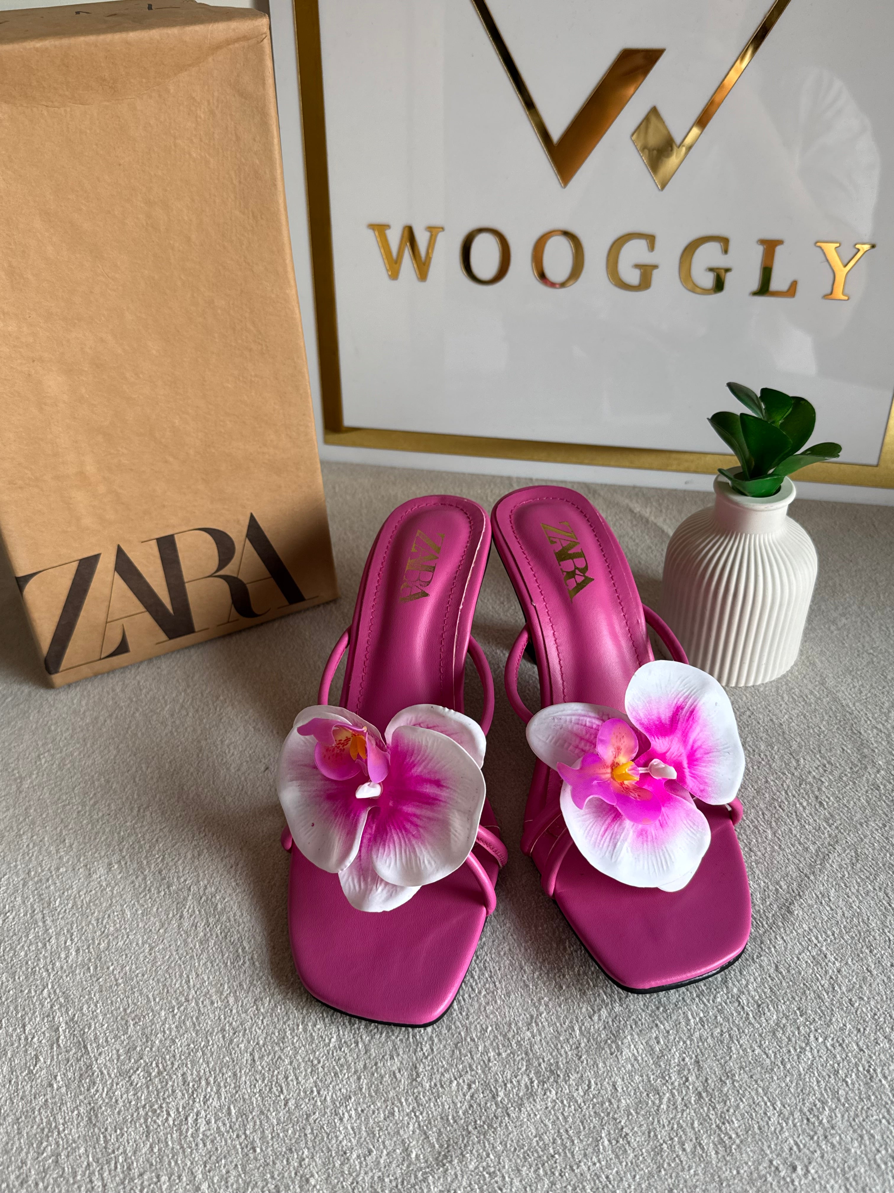 Zara Flower Heels HOT PINK - with Brand Box