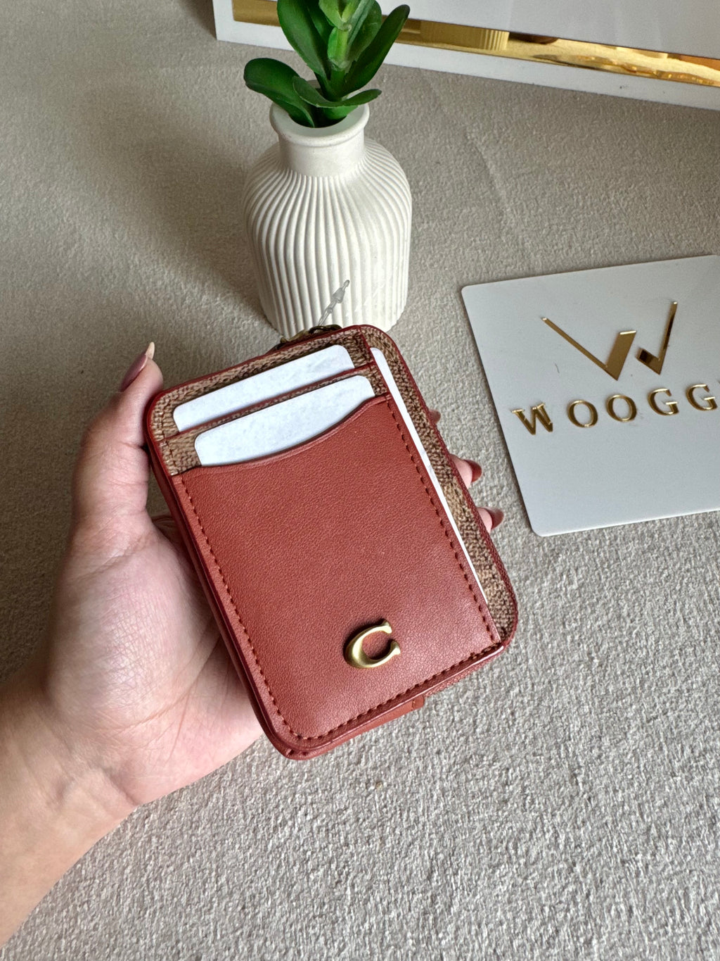 Coach Zip Card Case - Warm Brown