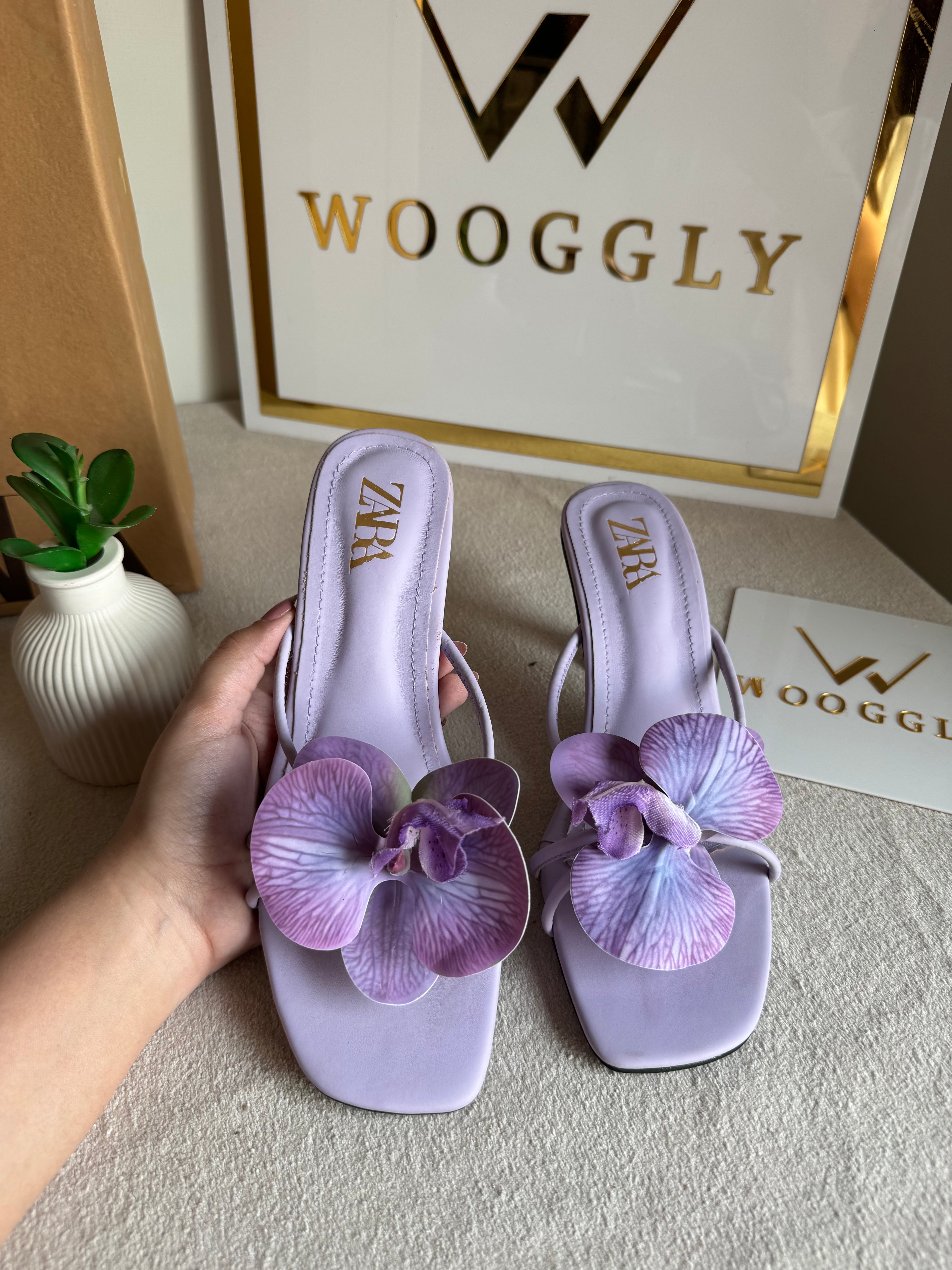 Zara Flower Heels LILAC - with Brand Box
