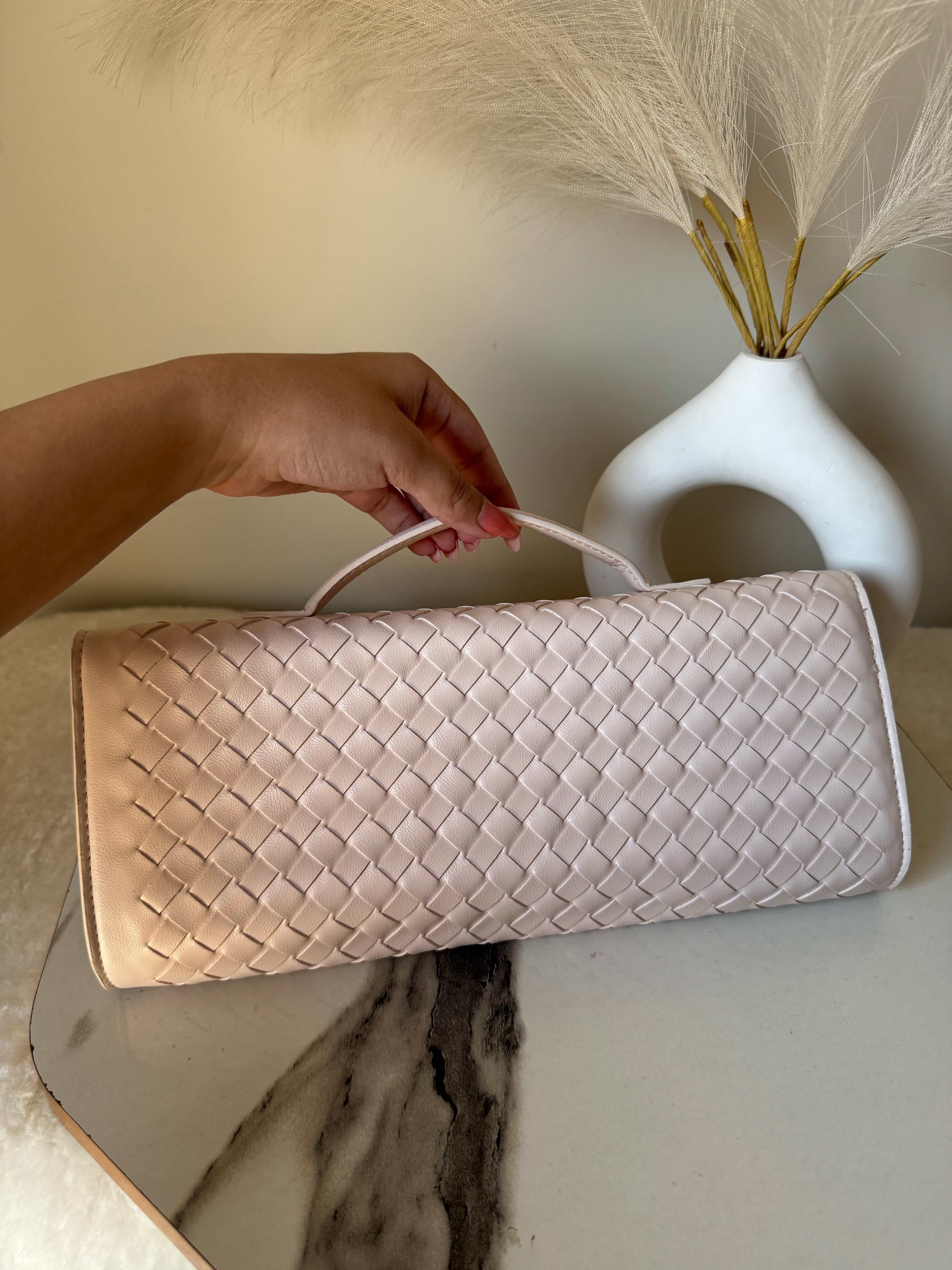 Bottega Veneta Inspired Clutch (Off White) with Long Strap