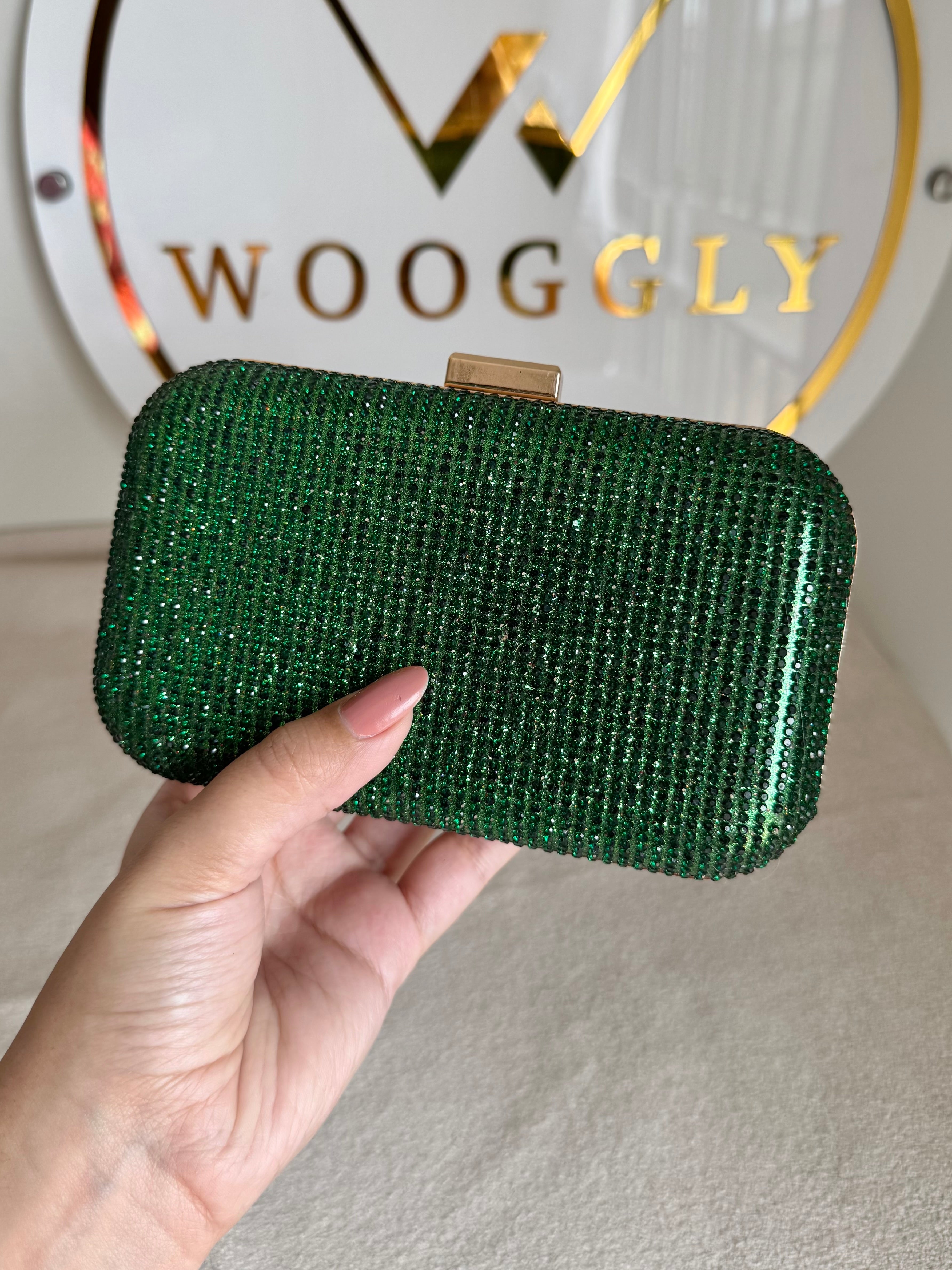 Mehar Shimmer Clutch - Emerald Green