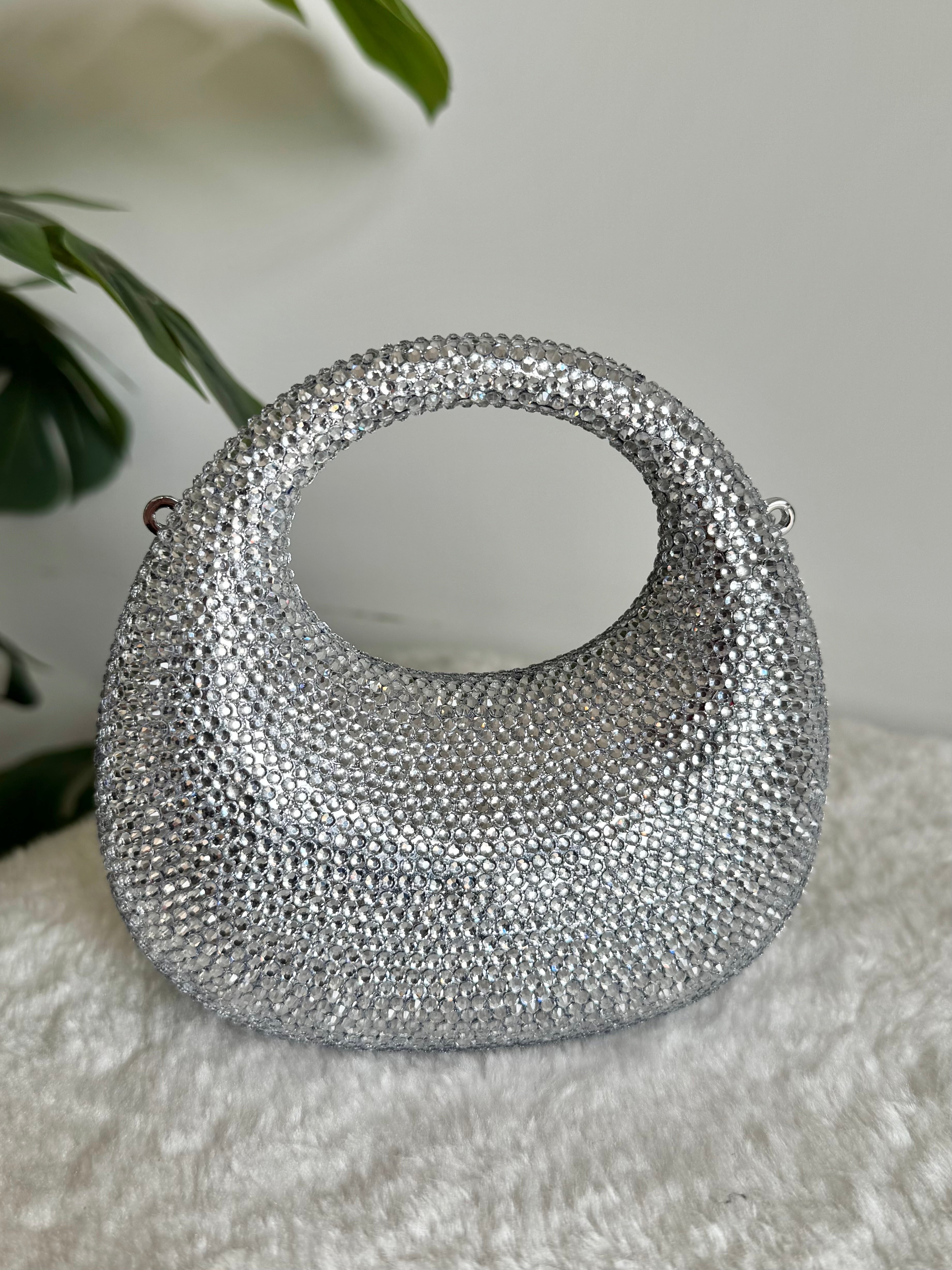 Viral Swarovski Metallic Clutch - Mini Silver