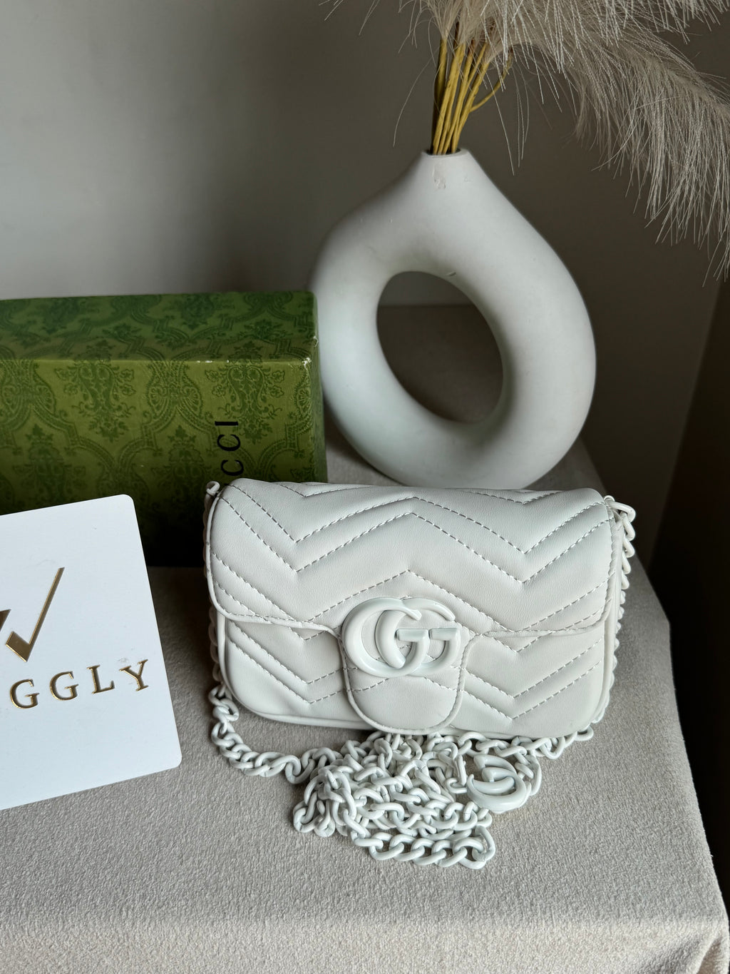 Gucci Signature Bag SMALL - White on White with Box Packing