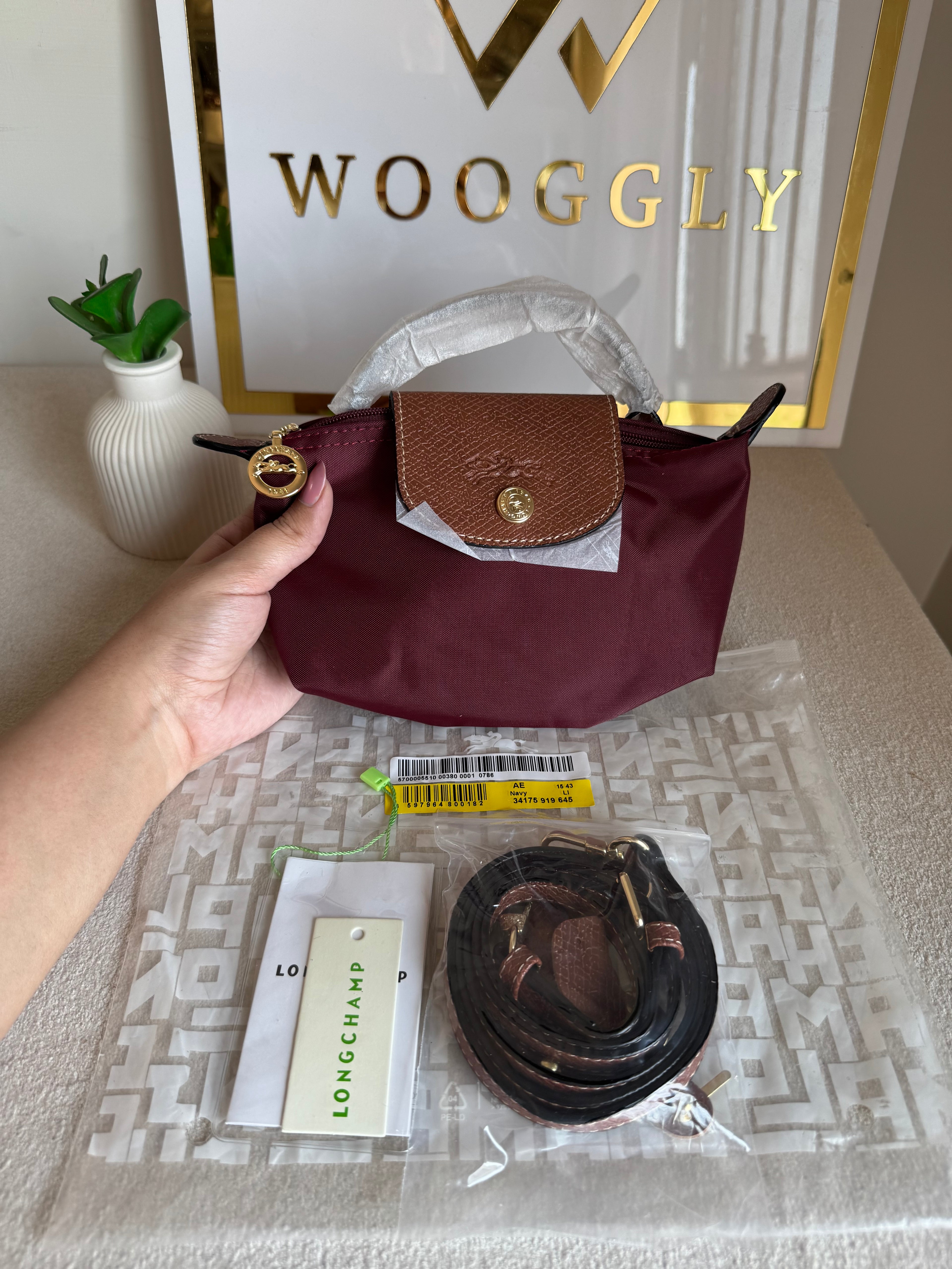 Premium LongChamp Crossbody Bag with Strap - Wine Red (WITH BRAND LOGO)