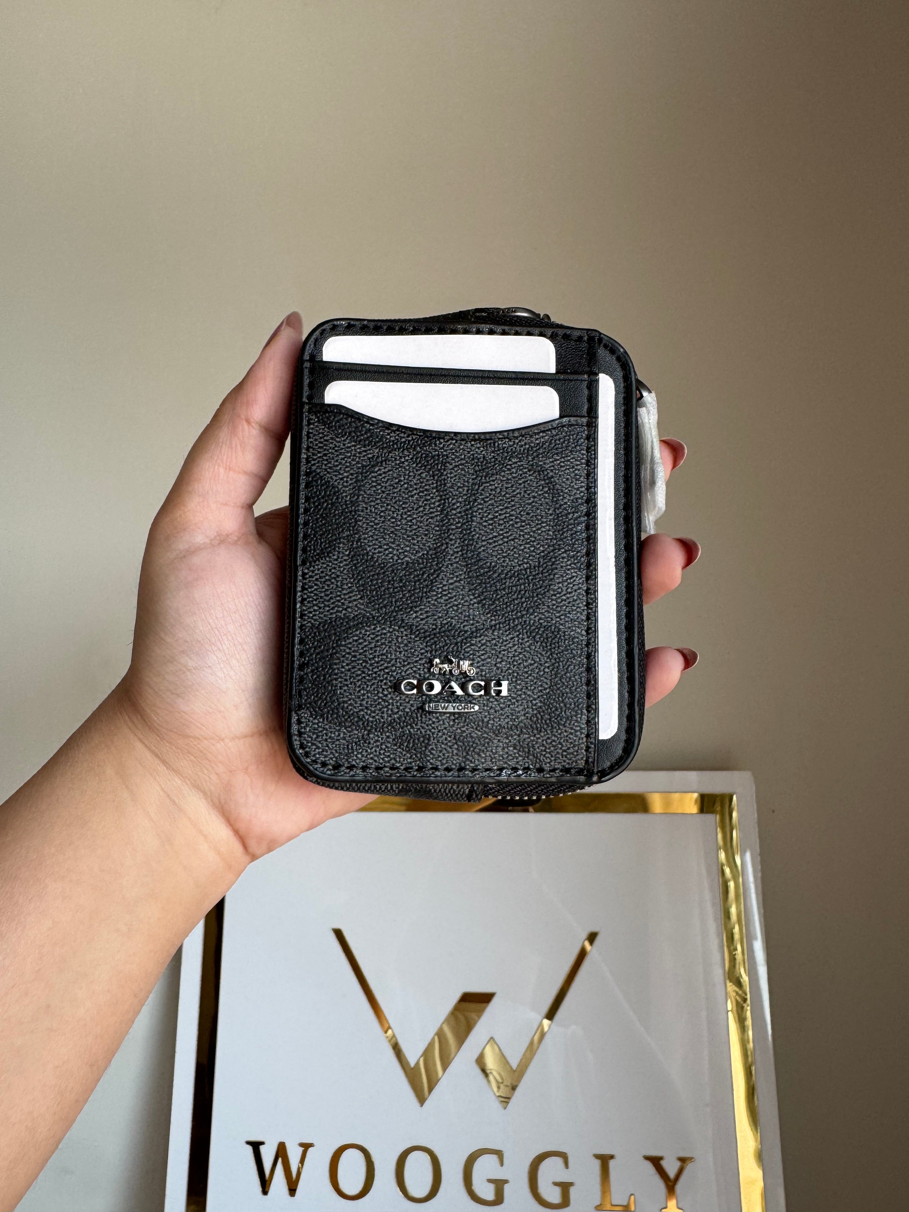 Coach Zip Card Case - Black with Silver Logo